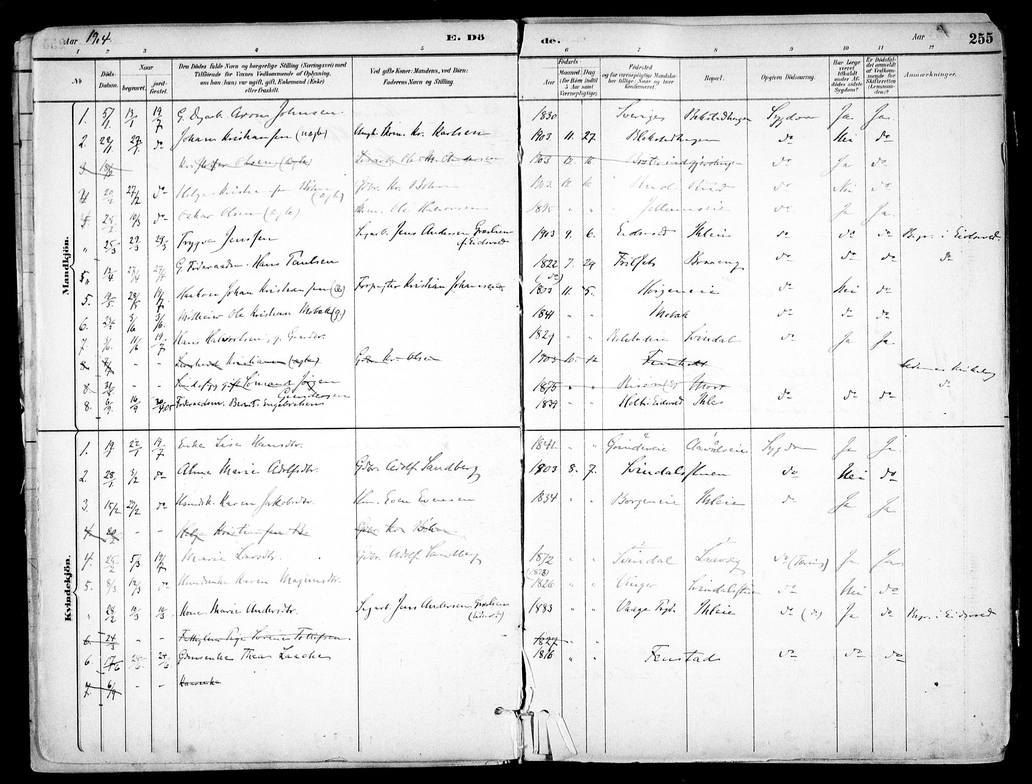 Nes prestekontor Kirkebøker, SAO/A-10410/F/Fb/L0002: Parish register (official) no. II 2, 1883-1918, p. 255