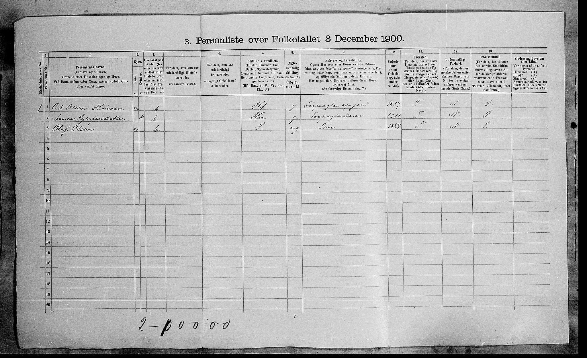 SAH, 1900 census for Skjåk, 1900, p. 15
