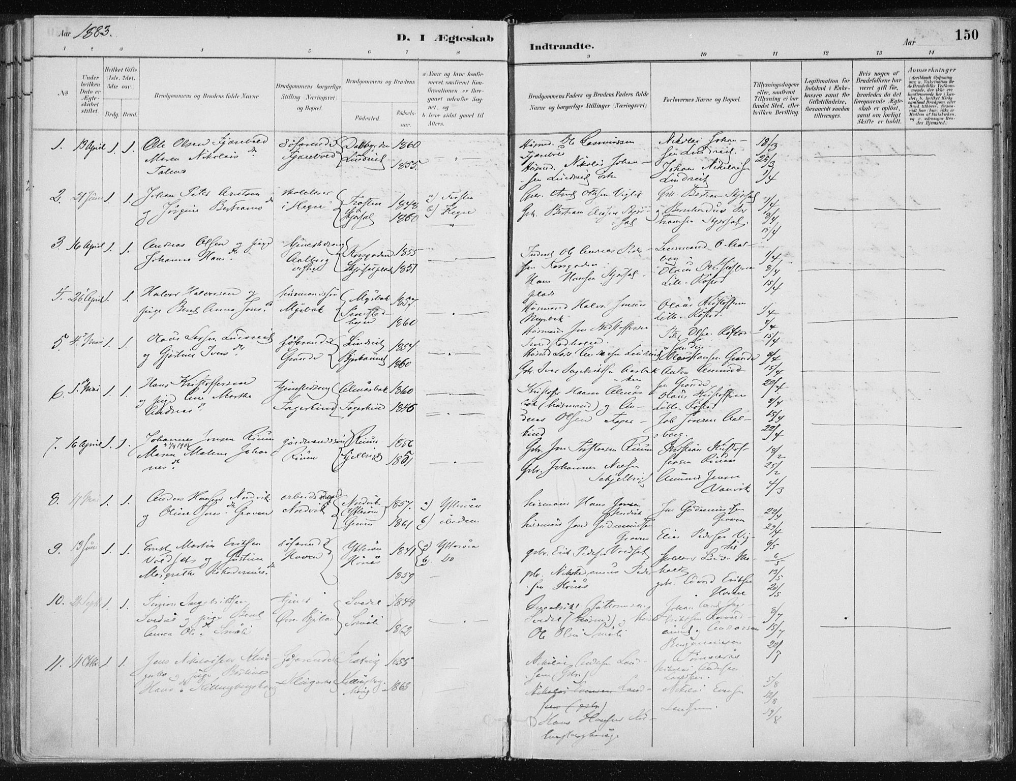 Ministerialprotokoller, klokkerbøker og fødselsregistre - Nord-Trøndelag, SAT/A-1458/701/L0010: Parish register (official) no. 701A10, 1883-1899, p. 150