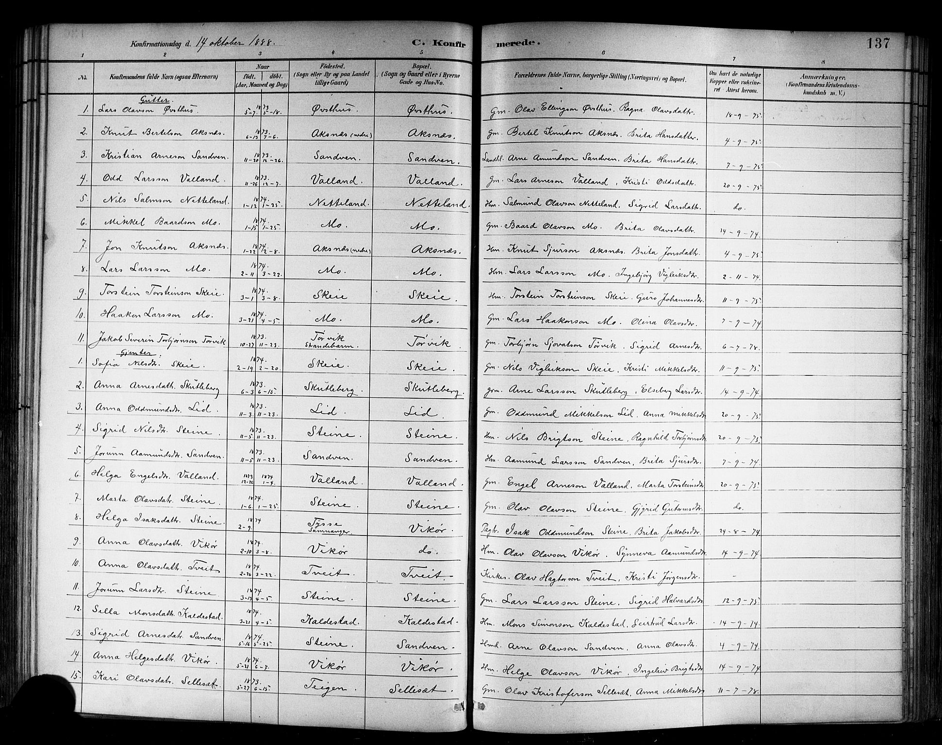 Kvam sokneprestembete, SAB/A-76201/H/Hab: Parish register (copy) no. B 3, 1884-1916, p. 137