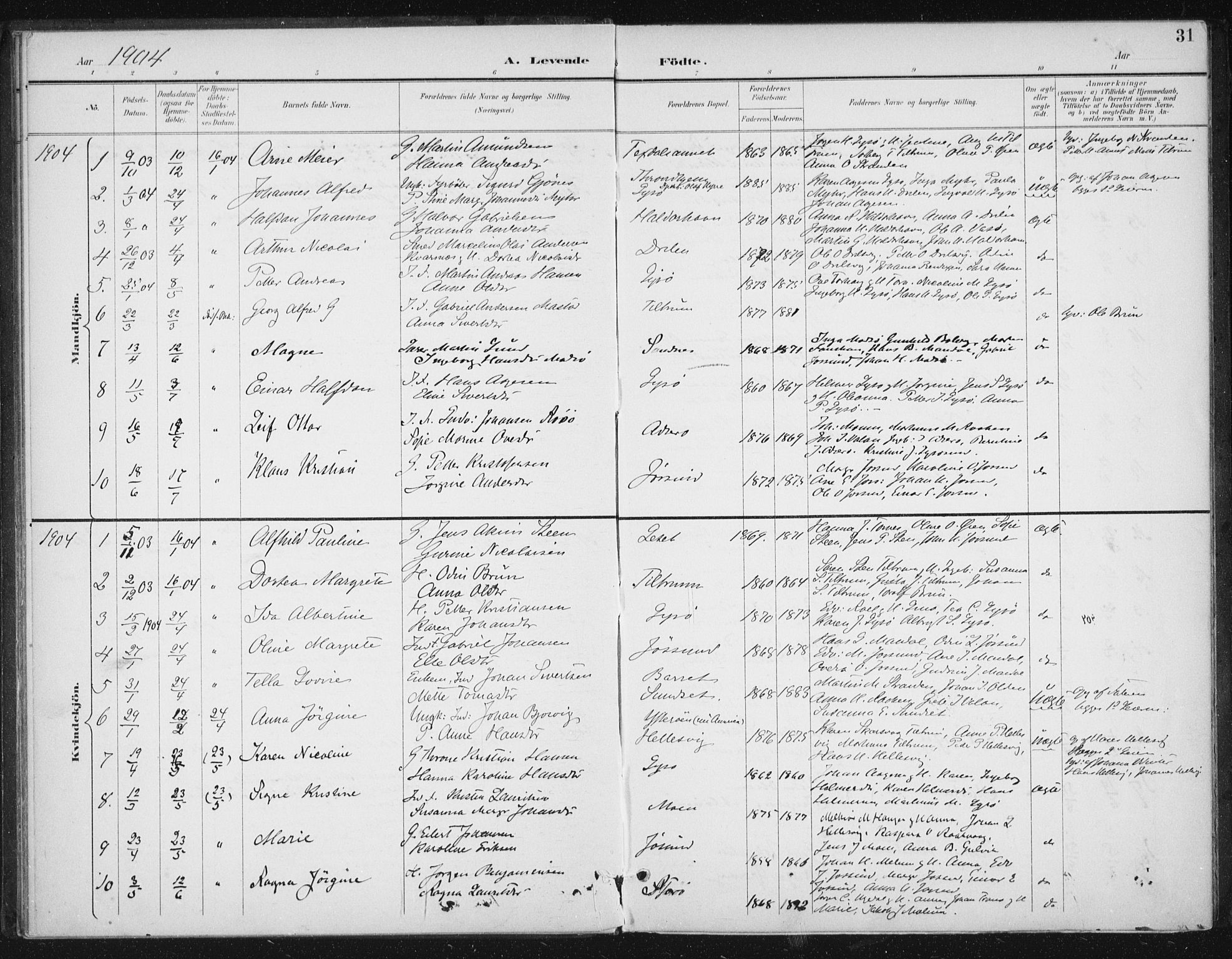Ministerialprotokoller, klokkerbøker og fødselsregistre - Sør-Trøndelag, SAT/A-1456/654/L0664: Parish register (official) no. 654A02, 1895-1907, p. 31