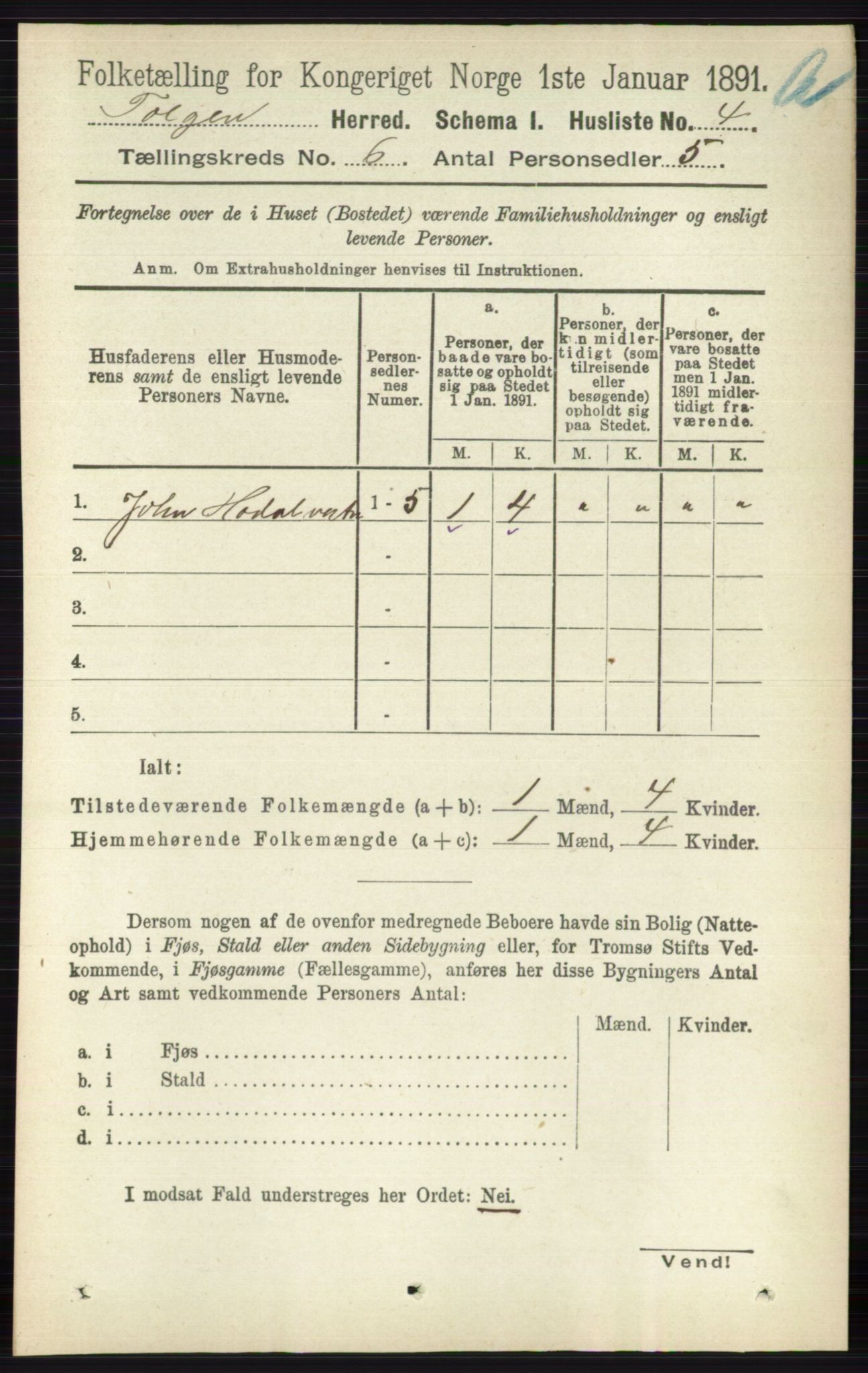 RA, 1891 census for 0436 Tolga, 1891, p. 1582