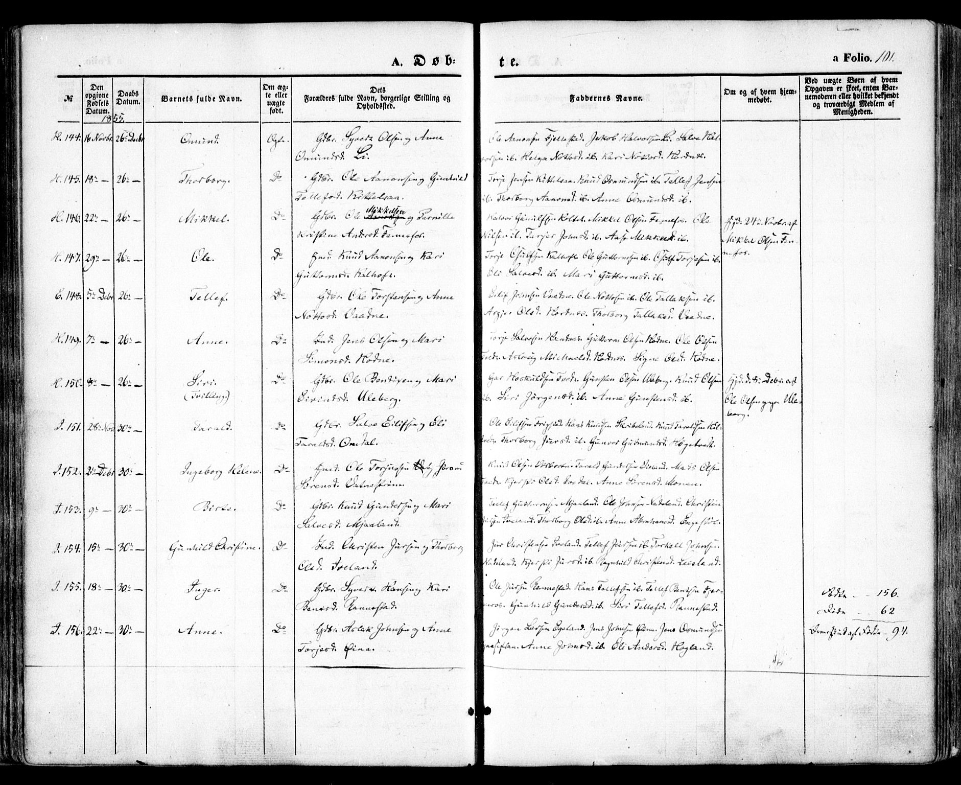 Evje sokneprestkontor, AV/SAK-1111-0008/F/Fa/Faa/L0005: Parish register (official) no. A 5, 1843-1865, p. 101