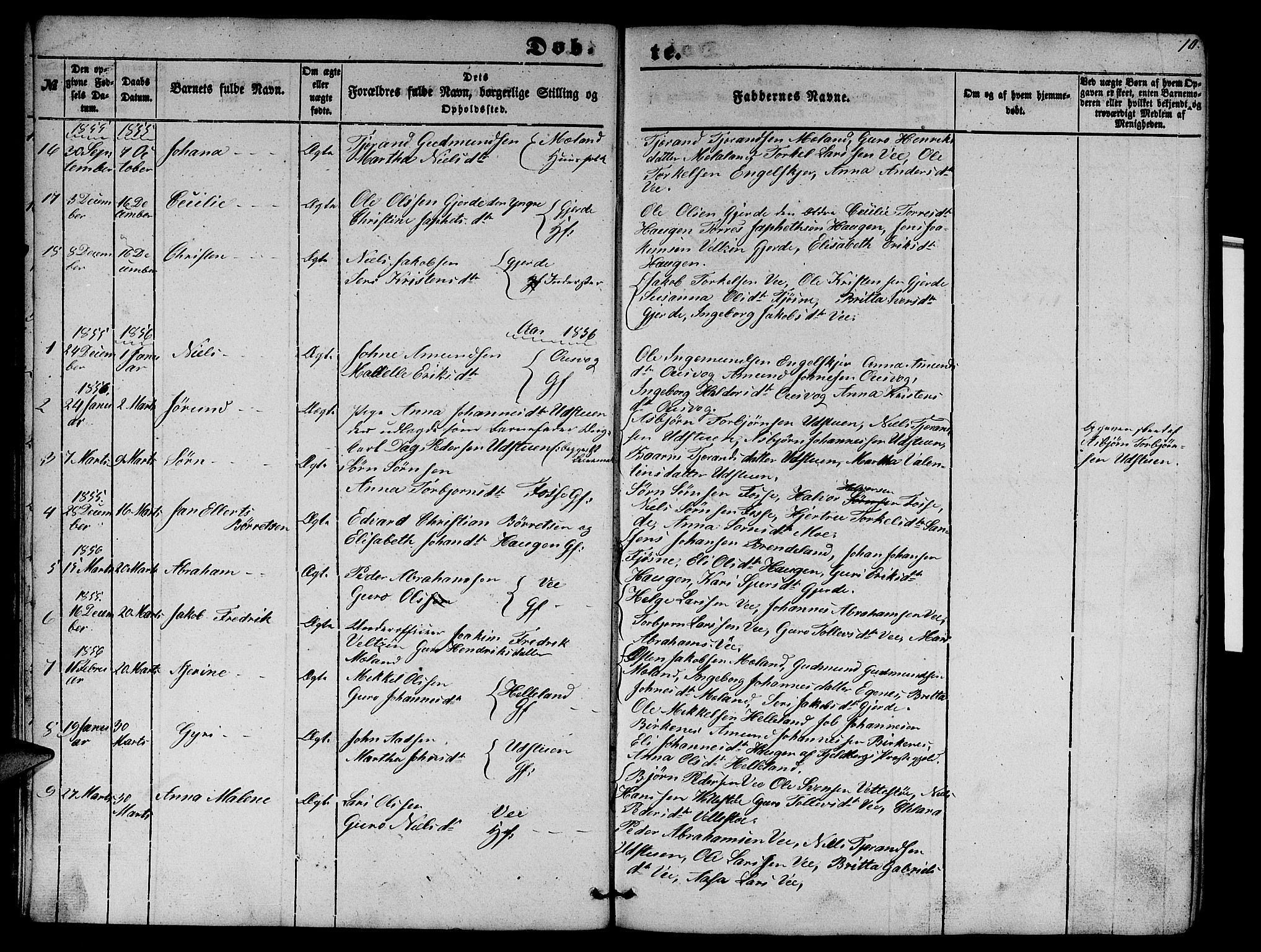 Etne sokneprestembete, SAB/A-75001/H/Hab: Parish register (copy) no. B 2, 1851-1866, p. 10