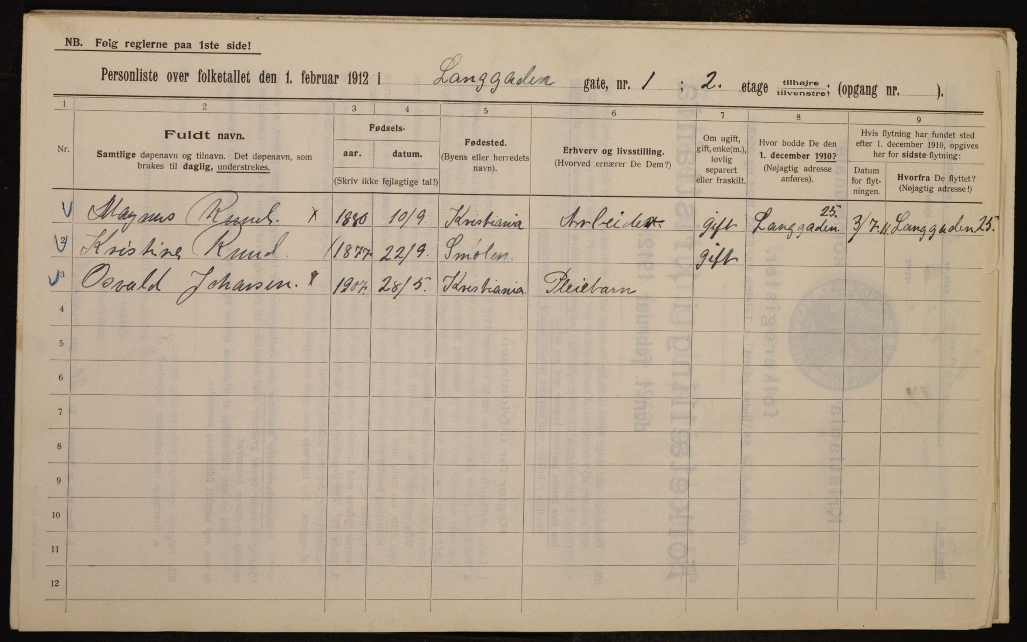 OBA, Municipal Census 1912 for Kristiania, 1912, p. 56750