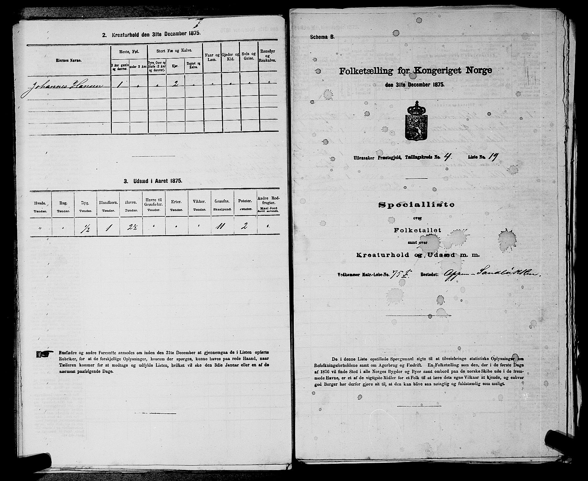 RA, 1875 census for 0235P Ullensaker, 1875, p. 513