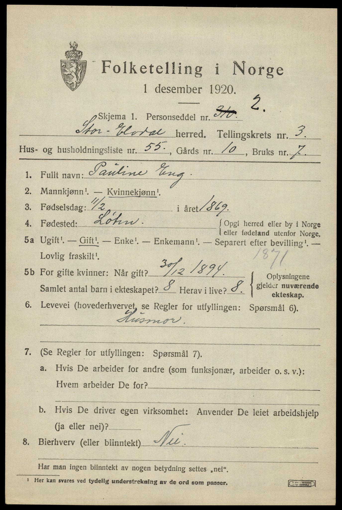 SAH, 1920 census for Stor-Elvdal, 1920, p. 3402