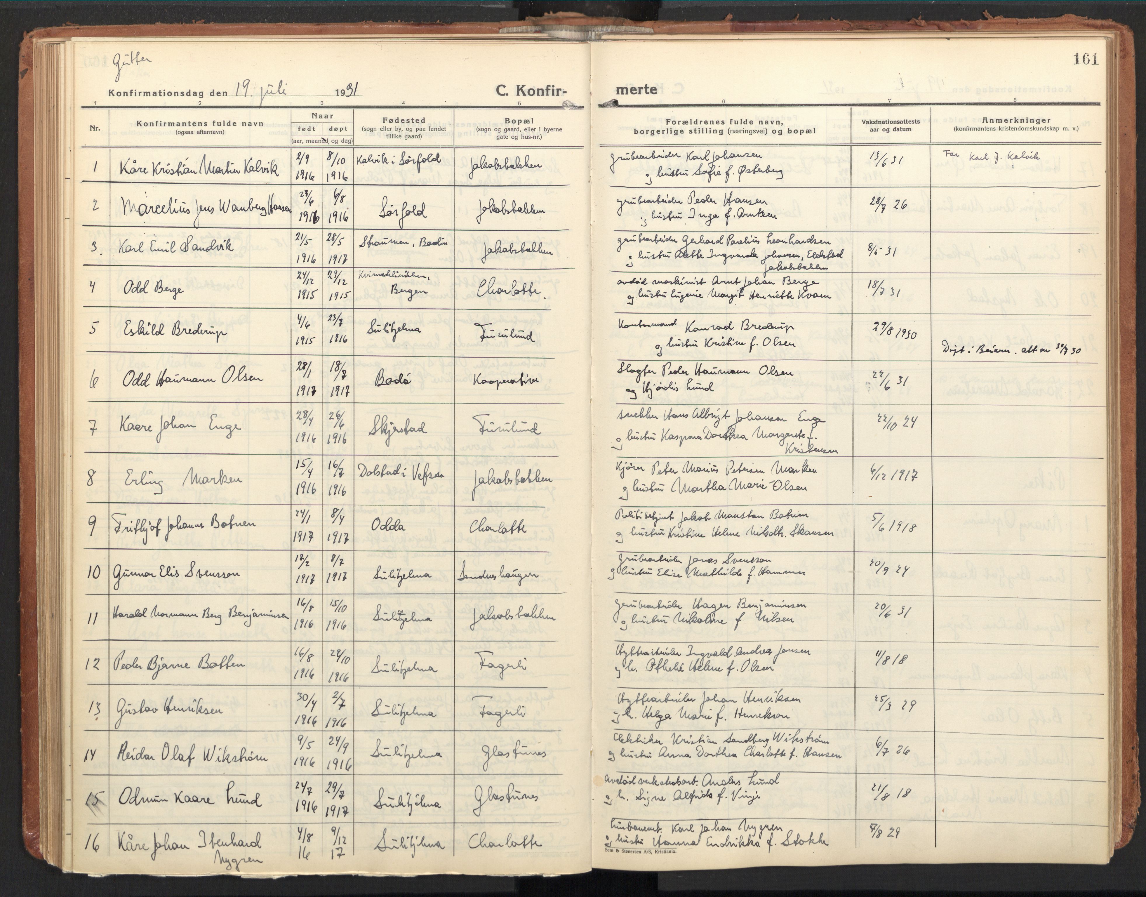 Ministerialprotokoller, klokkerbøker og fødselsregistre - Nordland, AV/SAT-A-1459/850/L0716: Curate's parish register no. 850B06, 1924-1938, p. 161