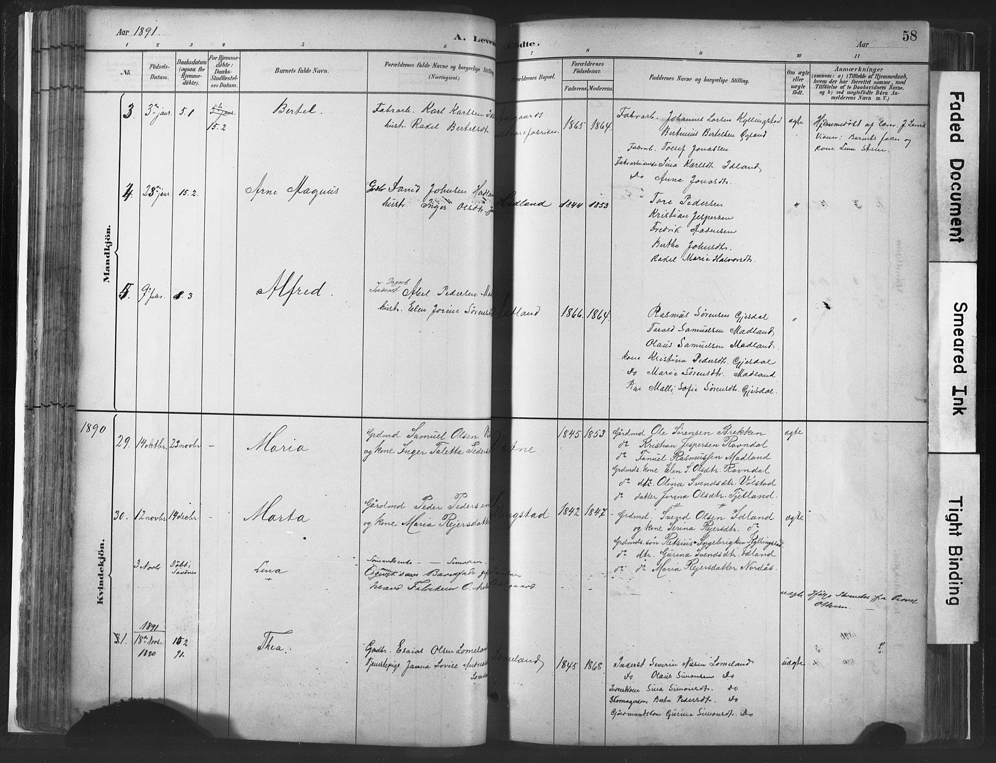 Lye sokneprestkontor, AV/SAST-A-101794/001/30BA/L0010: Parish register (official) no. A 10, 1881-1896, p. 58