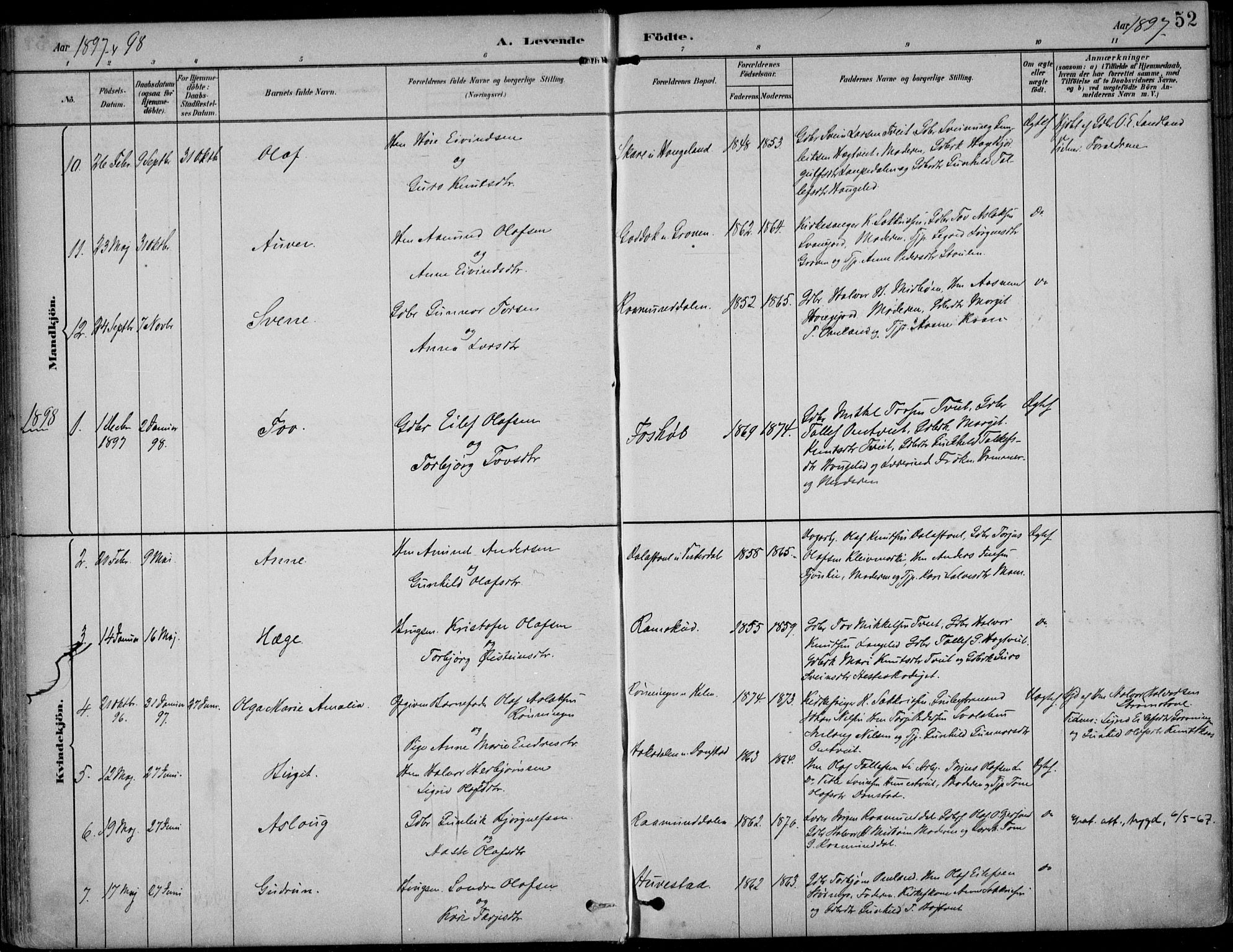 Kviteseid kirkebøker, SAKO/A-276/F/Fb/L0002: Parish register (official) no. II 2, 1882-1916, p. 52