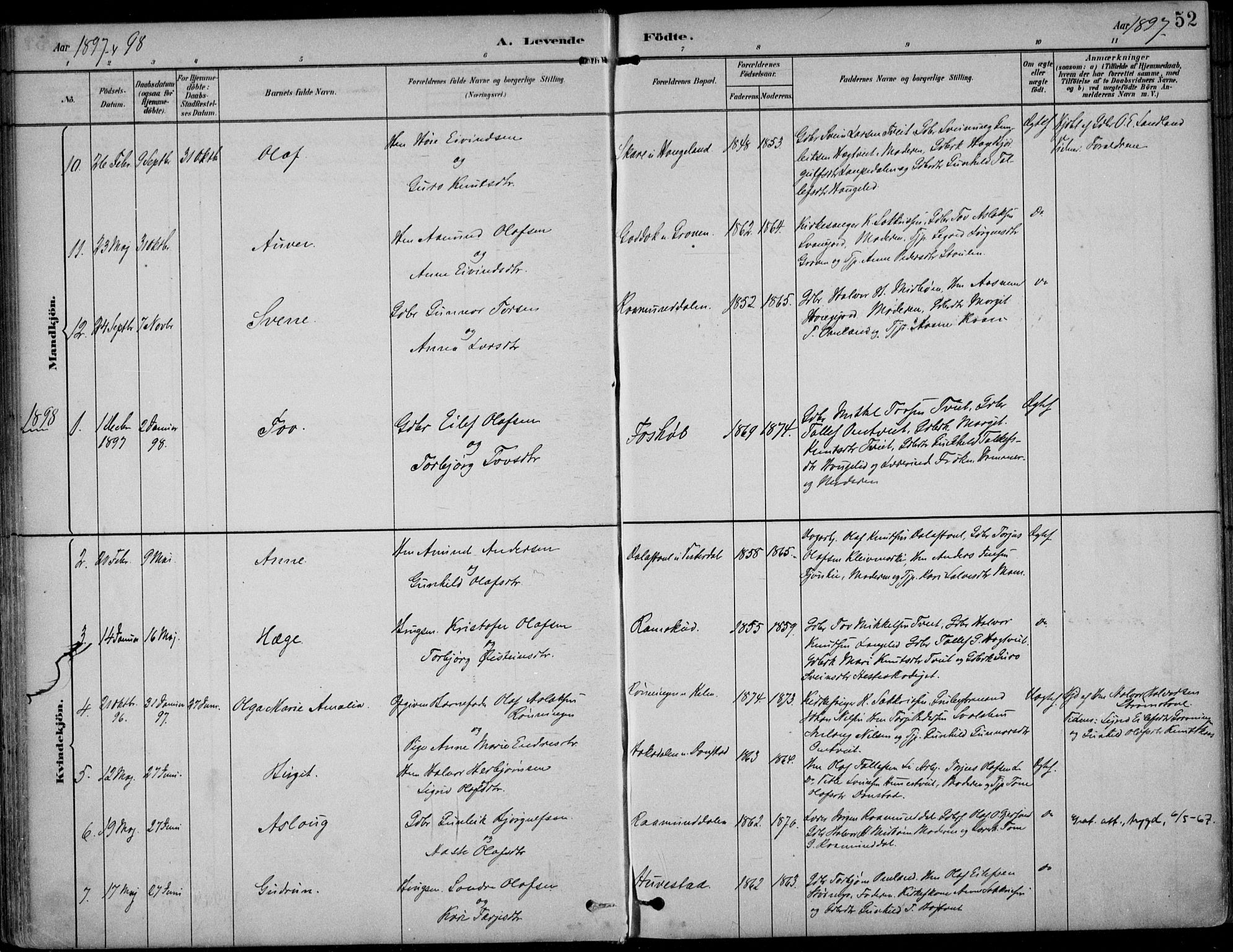 Kviteseid kirkebøker, AV/SAKO-A-276/F/Fb/L0002: Parish register (official) no. II 2, 1882-1916, p. 52