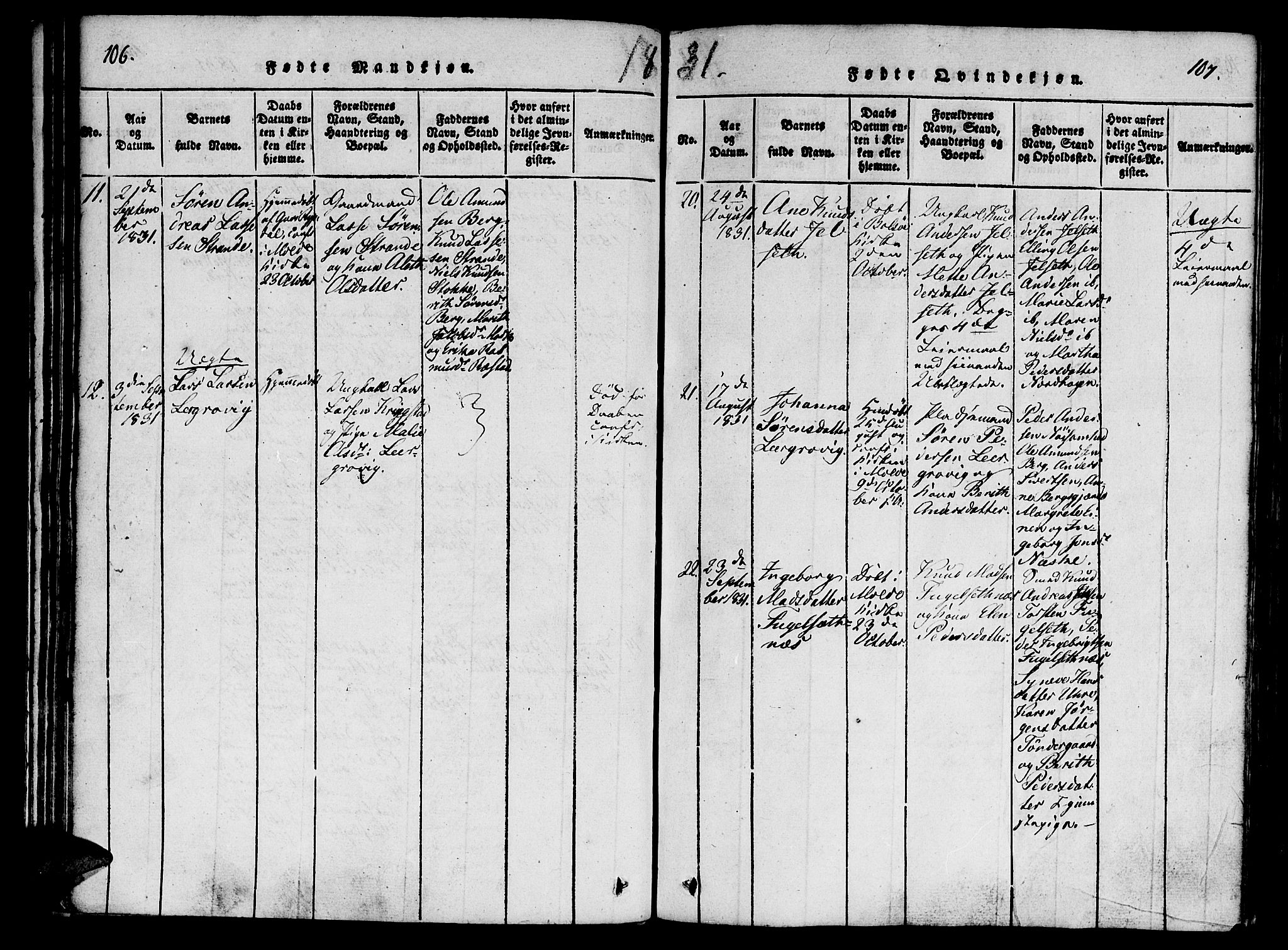 Ministerialprotokoller, klokkerbøker og fødselsregistre - Møre og Romsdal, AV/SAT-A-1454/555/L0652: Parish register (official) no. 555A03, 1817-1843, p. 106-107