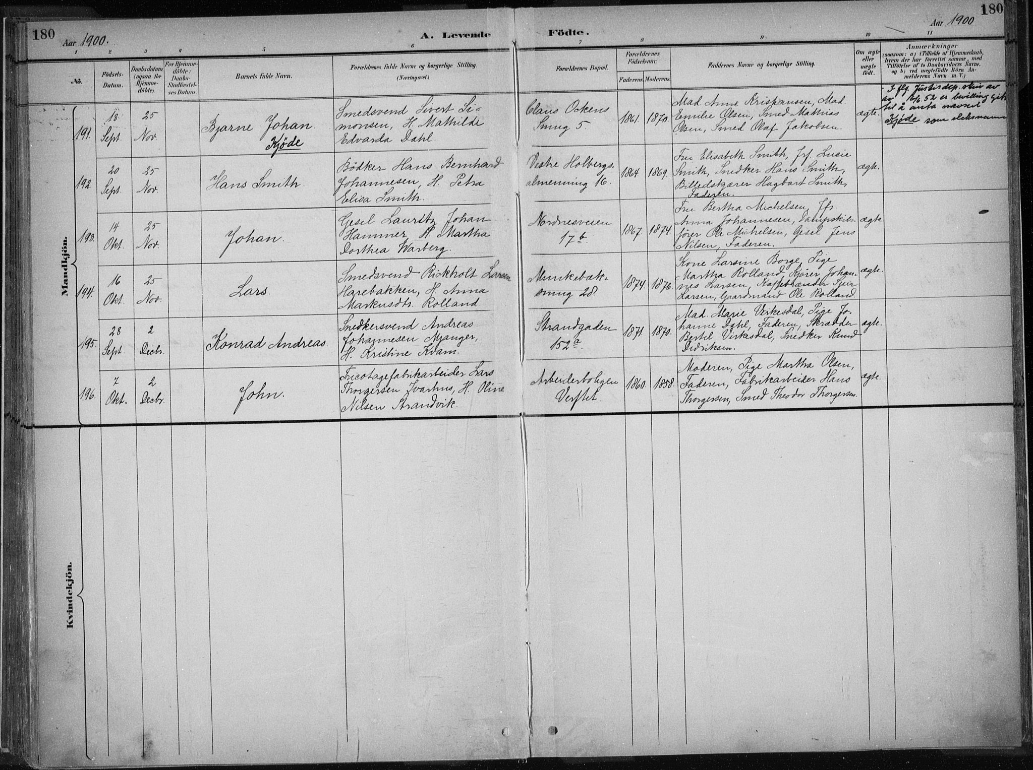 Nykirken Sokneprestembete, AV/SAB-A-77101/H/Haa/L0018: Parish register (official) no. B 6, 1895-1903, p. 180