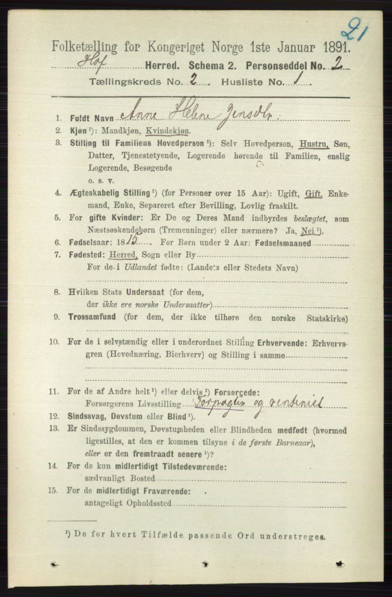 RA, 1891 census for 0714 Hof, 1891, p. 450