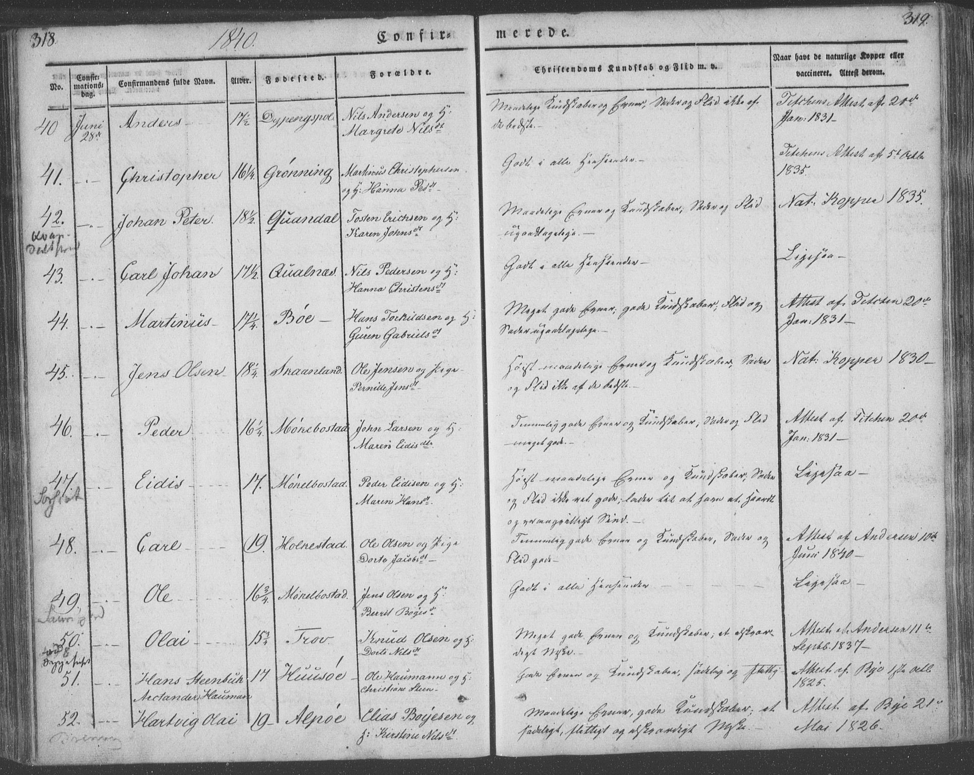 Ministerialprotokoller, klokkerbøker og fødselsregistre - Nordland, AV/SAT-A-1459/855/L0799: Parish register (official) no. 855A07, 1834-1852, p. 318-319