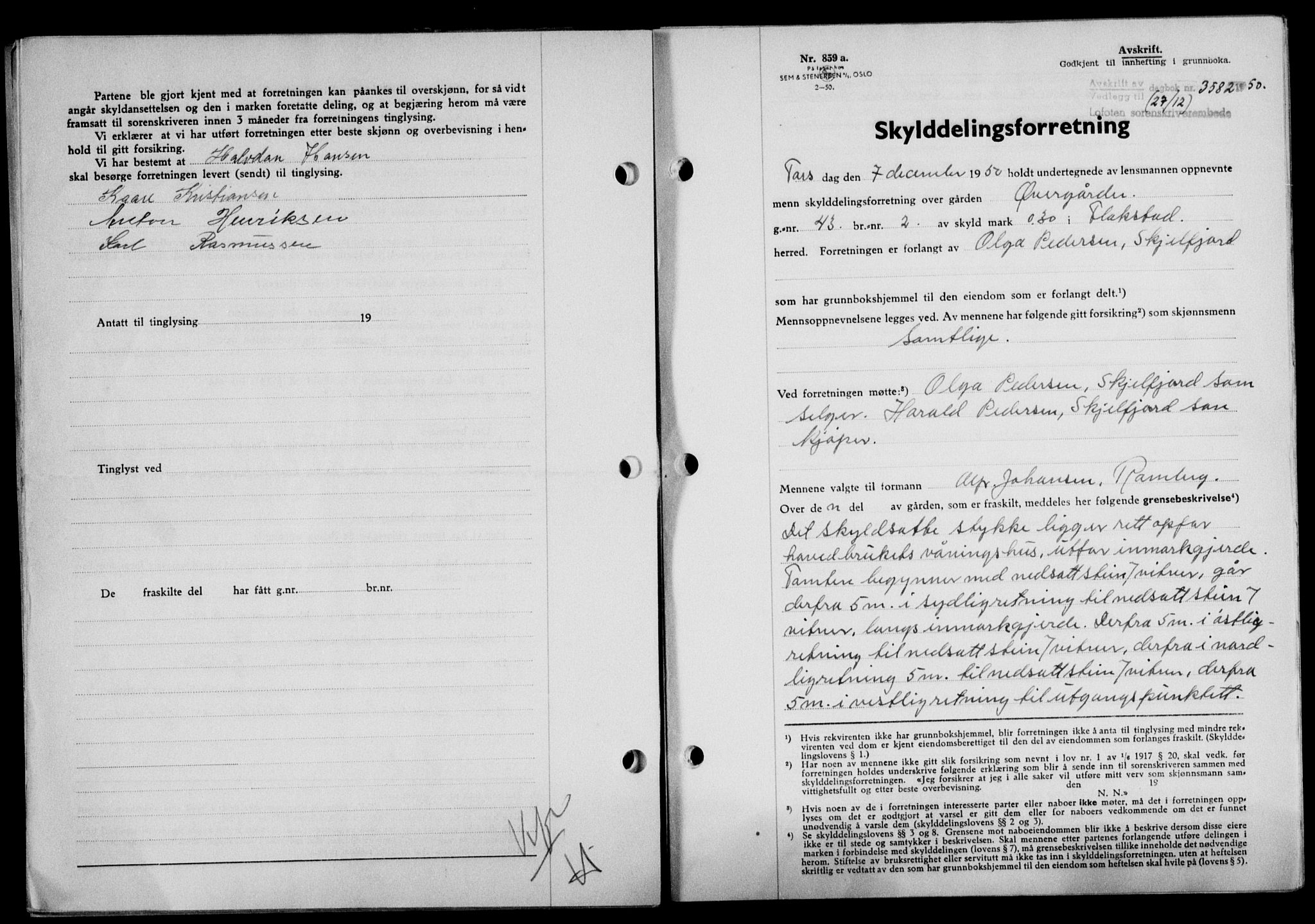 Lofoten sorenskriveri, SAT/A-0017/1/2/2C/L0025a: Mortgage book no. 25a, 1950-1951, Diary no: : 3582/1950