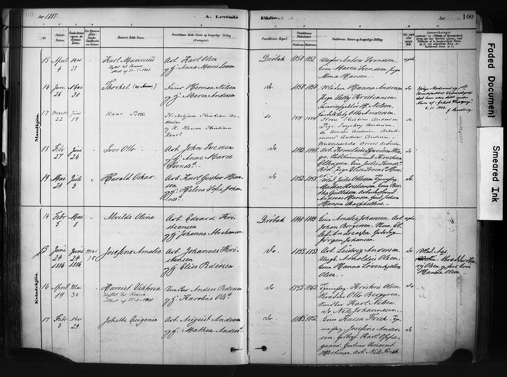 Drøbak prestekontor Kirkebøker, AV/SAO-A-10142a/F/Fb/L0001: Parish register (official) no. II 1, 1878-1891, p. 100