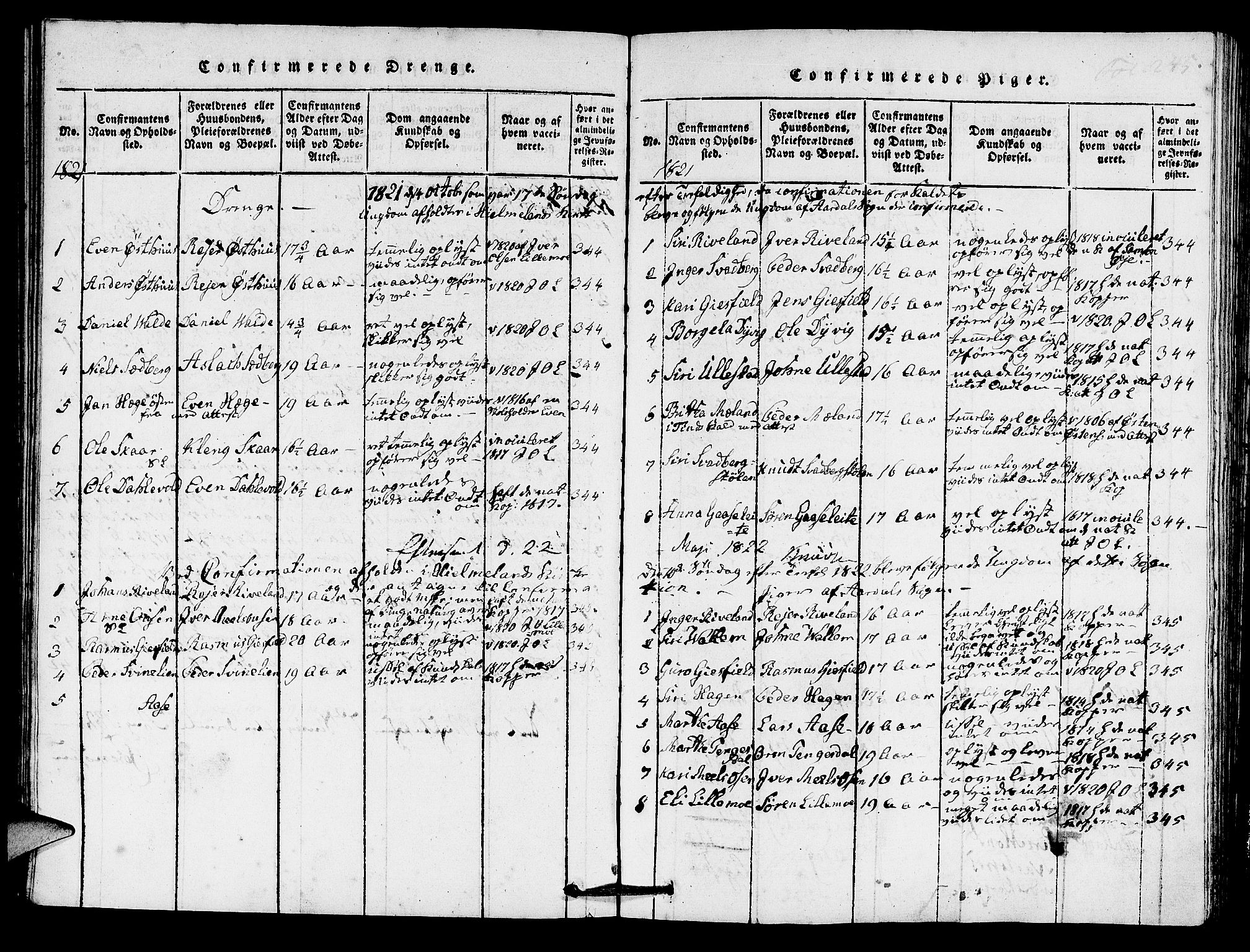 Hjelmeland sokneprestkontor, AV/SAST-A-101843/01/IV/L0005: Parish register (official) no. A 5, 1816-1841, p. 245