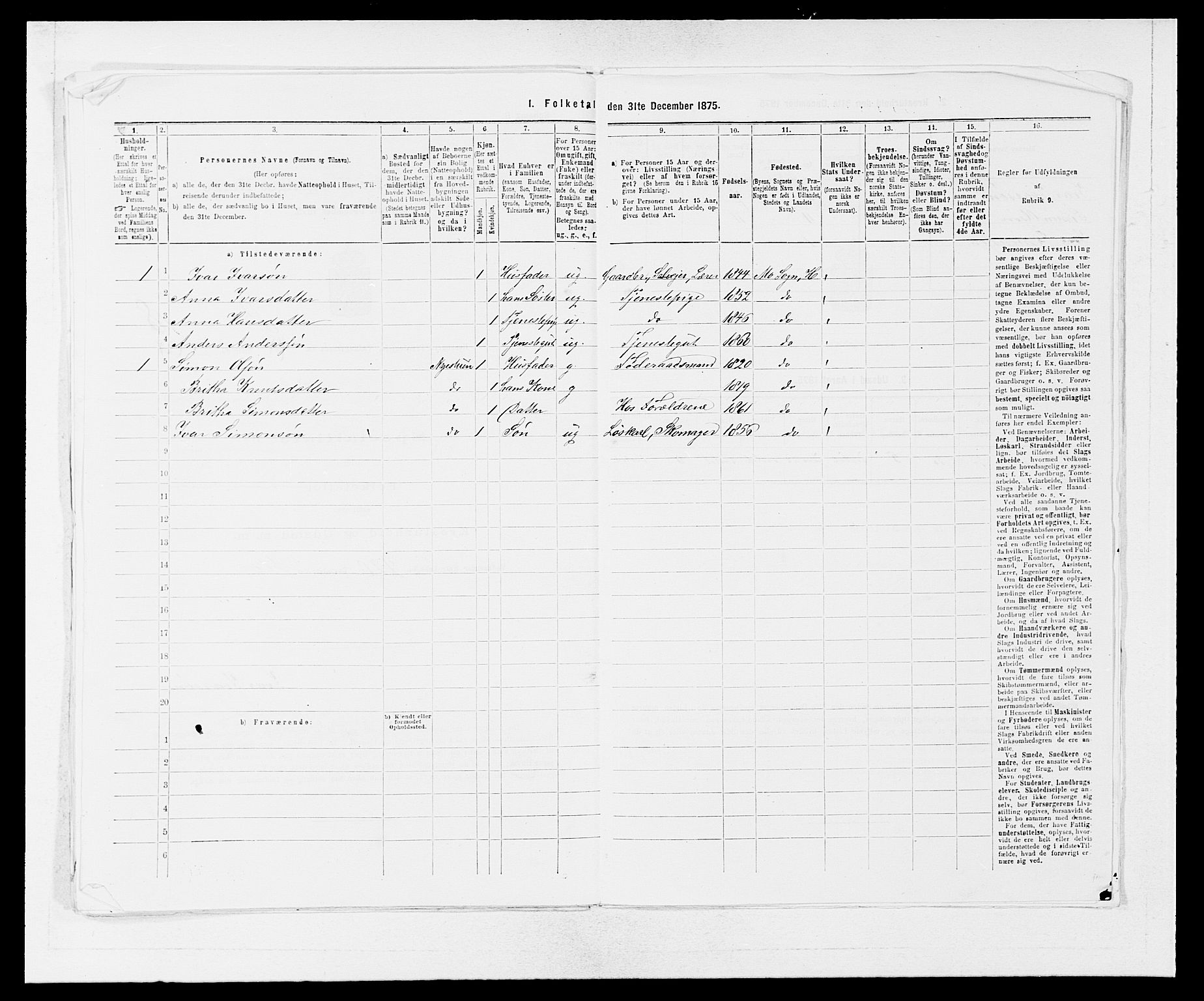 SAB, 1875 census for 1253P Hosanger, 1875, p. 650