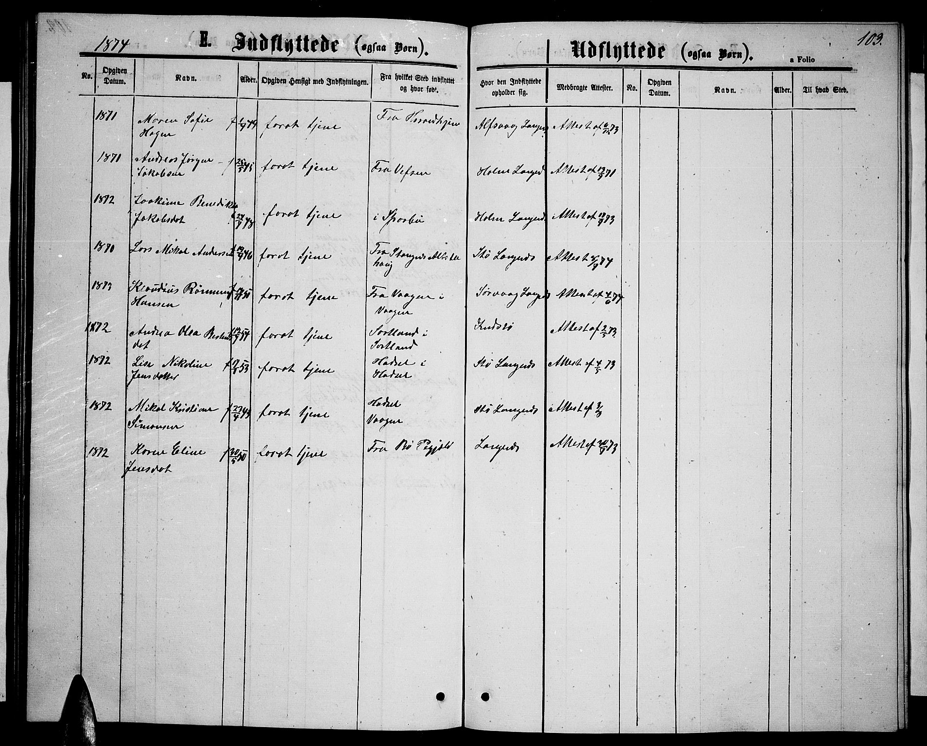 Ministerialprotokoller, klokkerbøker og fødselsregistre - Nordland, AV/SAT-A-1459/894/L1358: Parish register (copy) no. 894C01, 1864-1877, p. 103