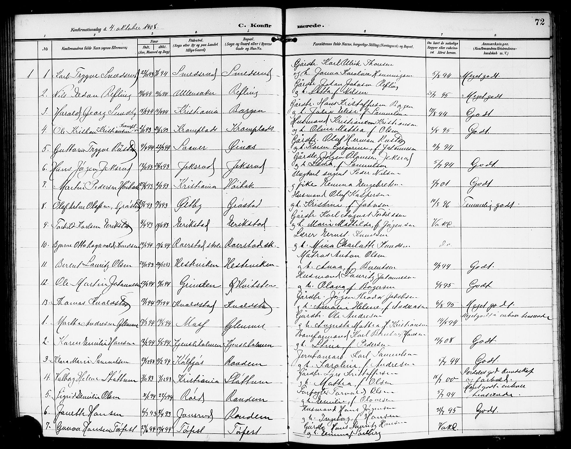 Vestby prestekontor Kirkebøker, SAO/A-10893/G/Ga/L0002: Parish register (copy) no. I 2, 1903-1916, p. 72