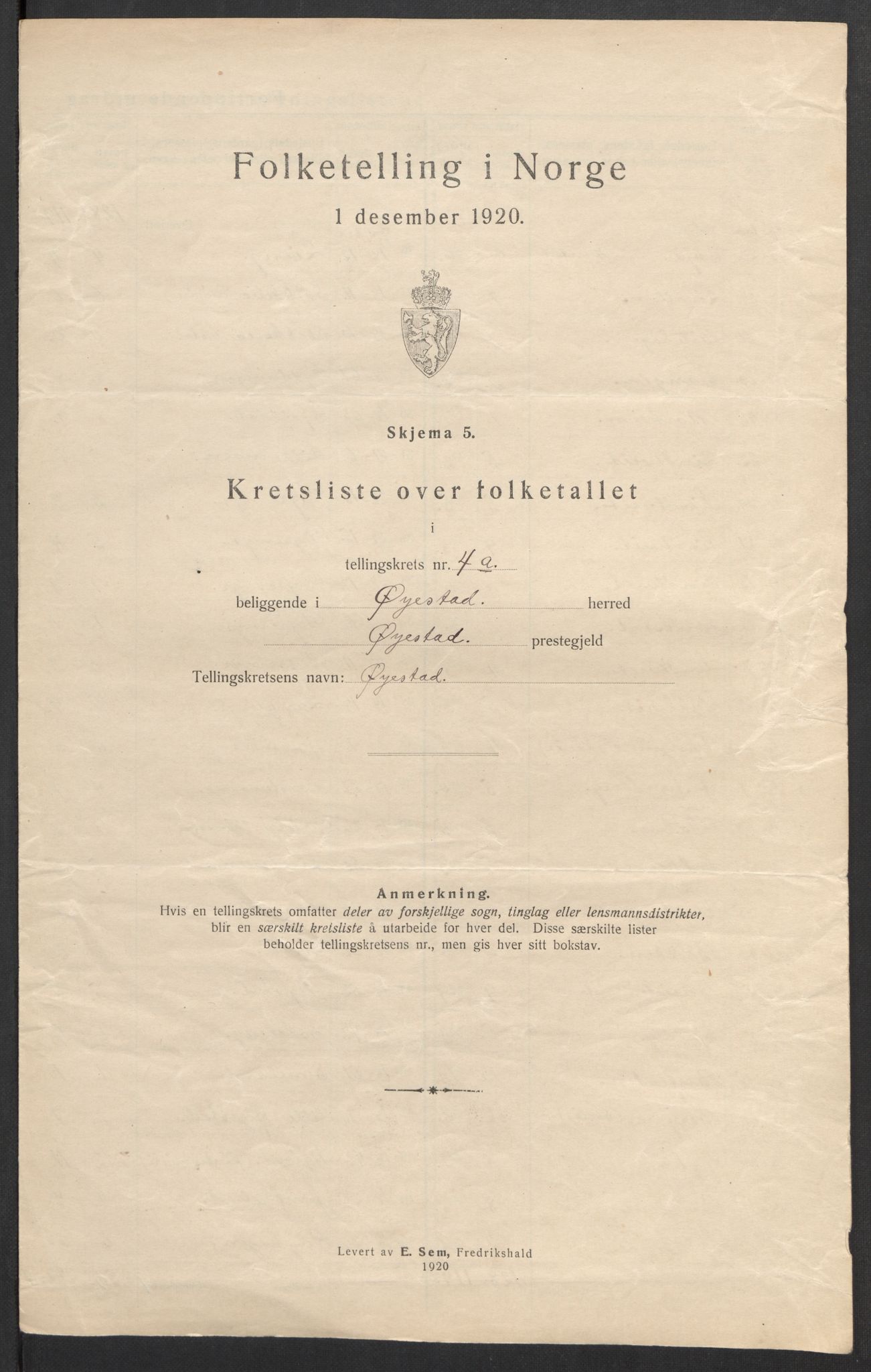 SAK, 1920 census for Øyestad, 1920, p. 15