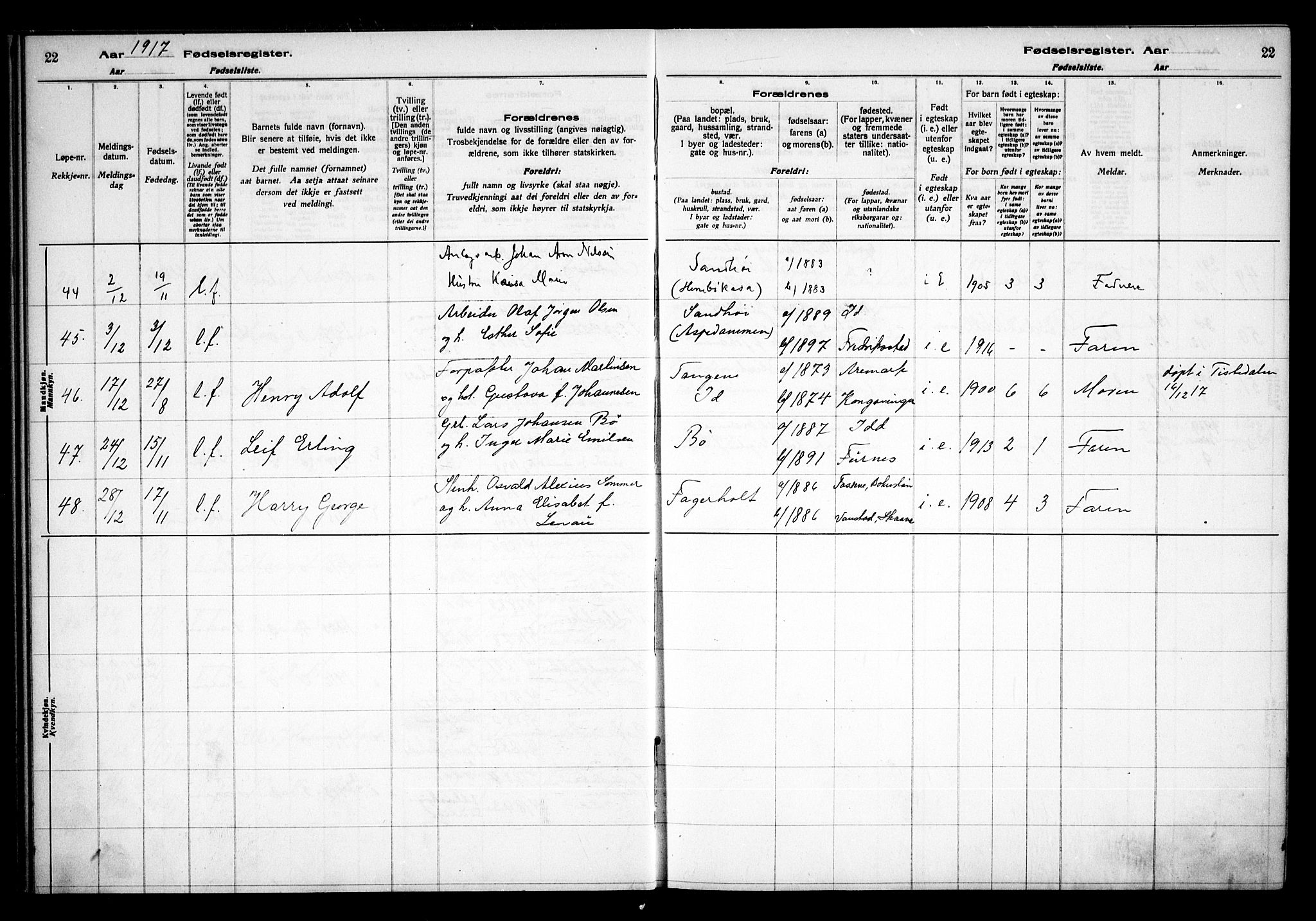 Idd prestekontor Kirkebøker, AV/SAO-A-10911/J/Ja/L0001: Birth register no. I 1, 1916-1937, p. 22