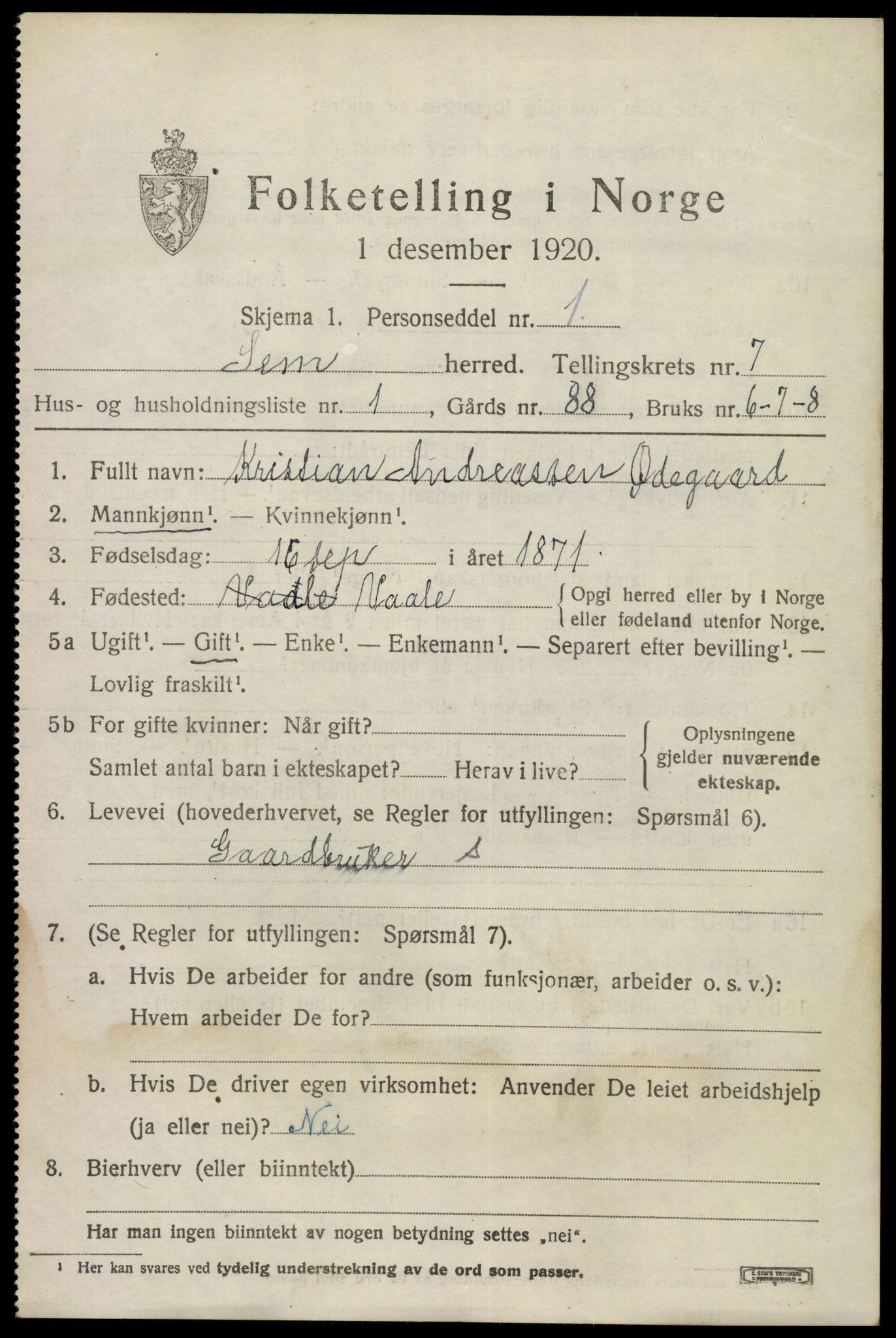 SAKO, 1920 census for Sem, 1920, p. 10343