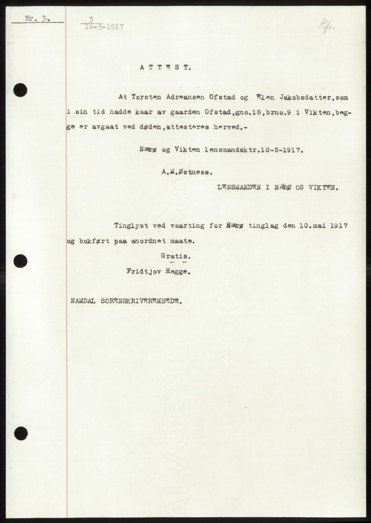 Namdal sorenskriveri, SAT/A-4133/1/2/2C: Mortgage book no. -, 1916-1921, Deed date: 16.05.1917