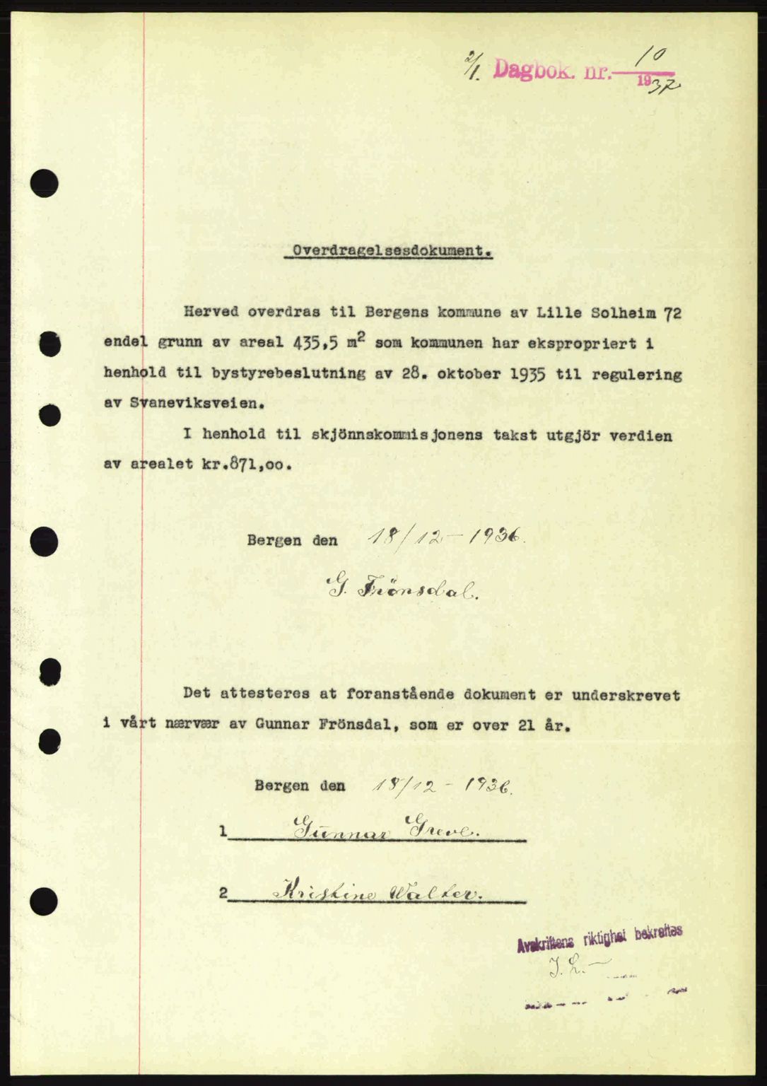 Byfogd og Byskriver i Bergen, SAB/A-3401/03/03Bc/L0004: Mortgage book no. A3-4, 1936-1937, Diary no: : 10/1937