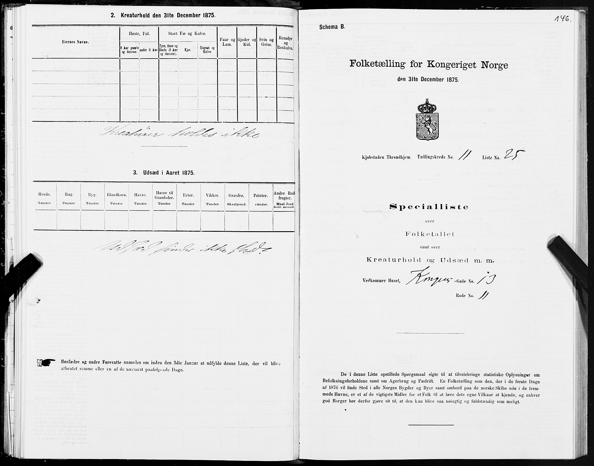 SAT, 1875 census for 1601 Trondheim, 1875, p. 6146