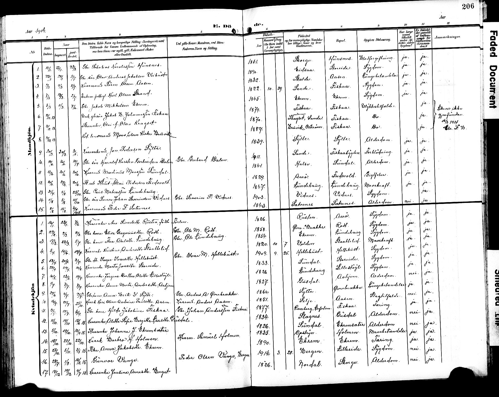 Ministerialprotokoller, klokkerbøker og fødselsregistre - Møre og Romsdal, SAT/A-1454/501/L0018: Parish register (copy) no. 501C04, 1902-1930, p. 206