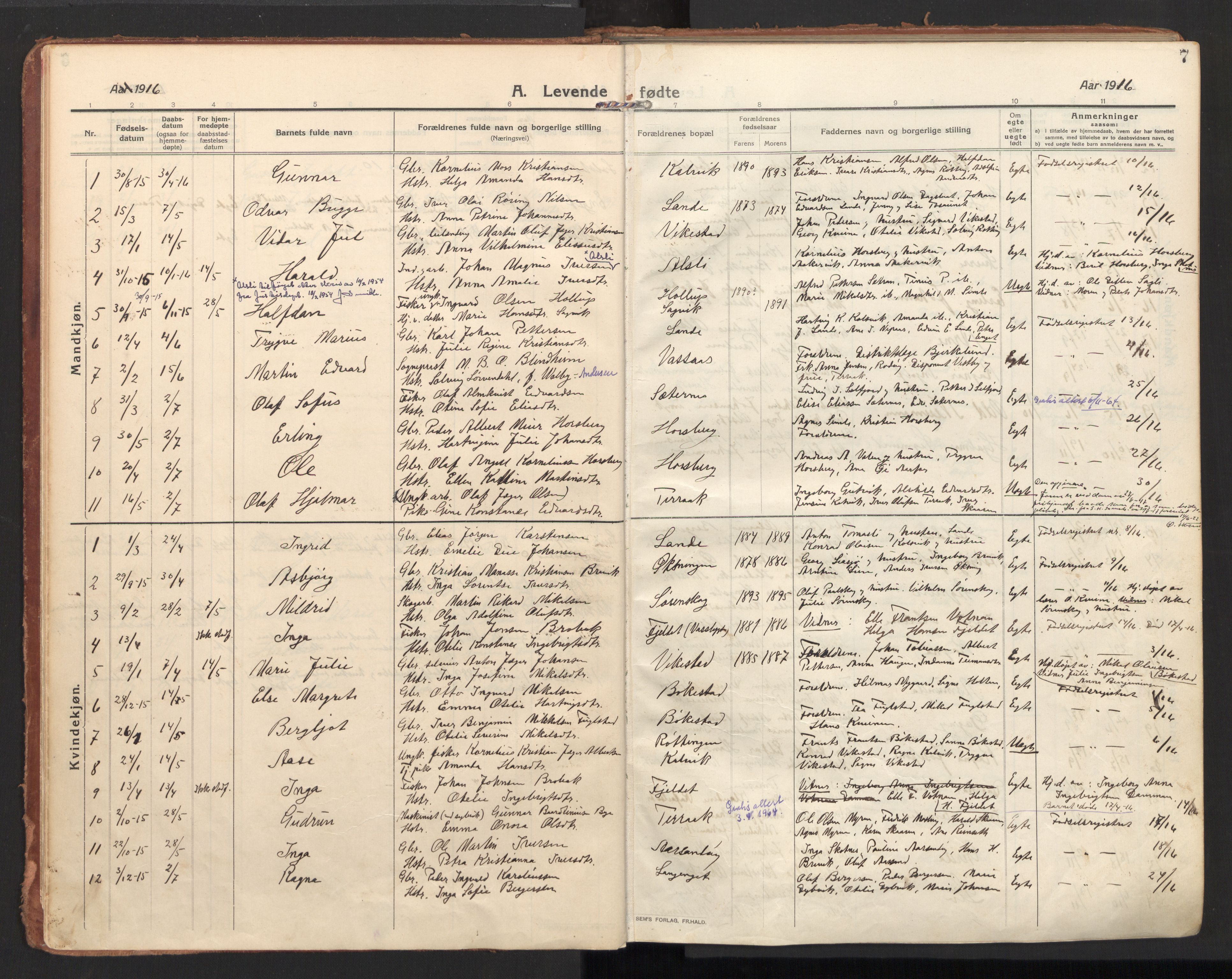 Ministerialprotokoller, klokkerbøker og fødselsregistre - Nordland, SAT/A-1459/810/L0156: Parish register (official) no. 810A15, 1915-1930, p. 7