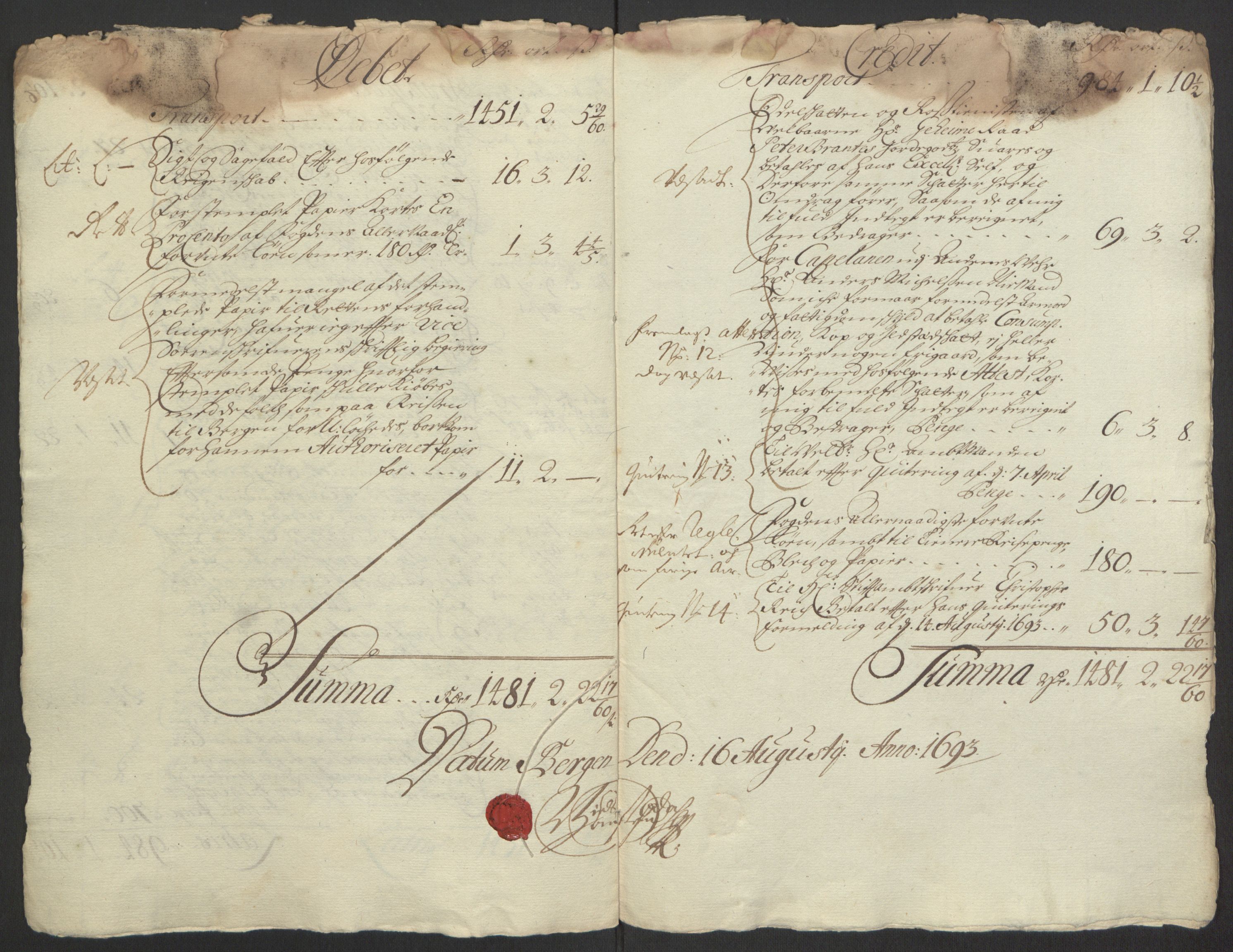 Rentekammeret inntil 1814, Reviderte regnskaper, Fogderegnskap, RA/EA-4092/R67/L4676: Fogderegnskap Vesterålen, Andenes og Lofoten, 1691-1693, p. 95