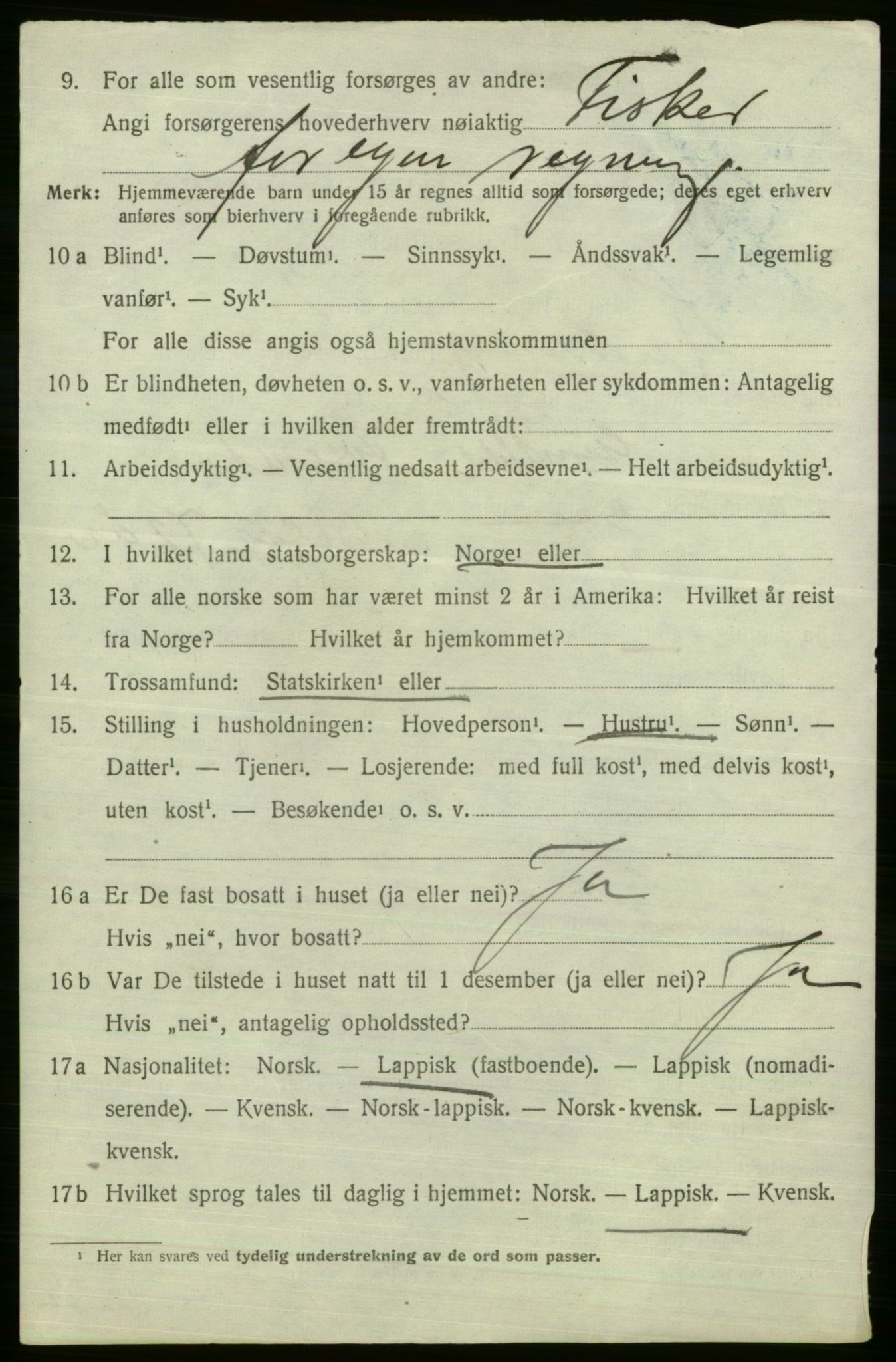 SATØ, 1920 census for Kistrand, 1920, p. 843