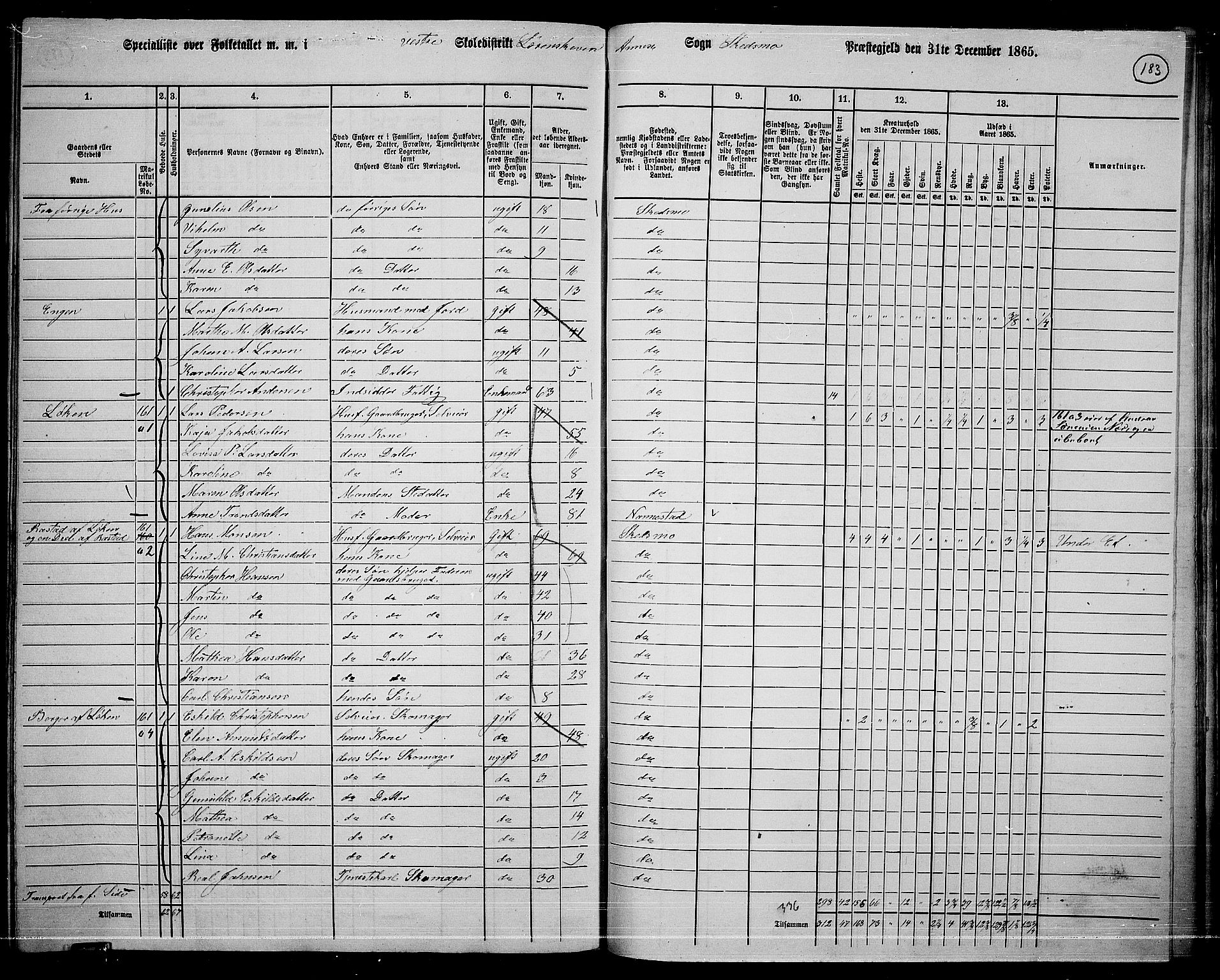 RA, 1865 census for Skedsmo, 1865, p. 162