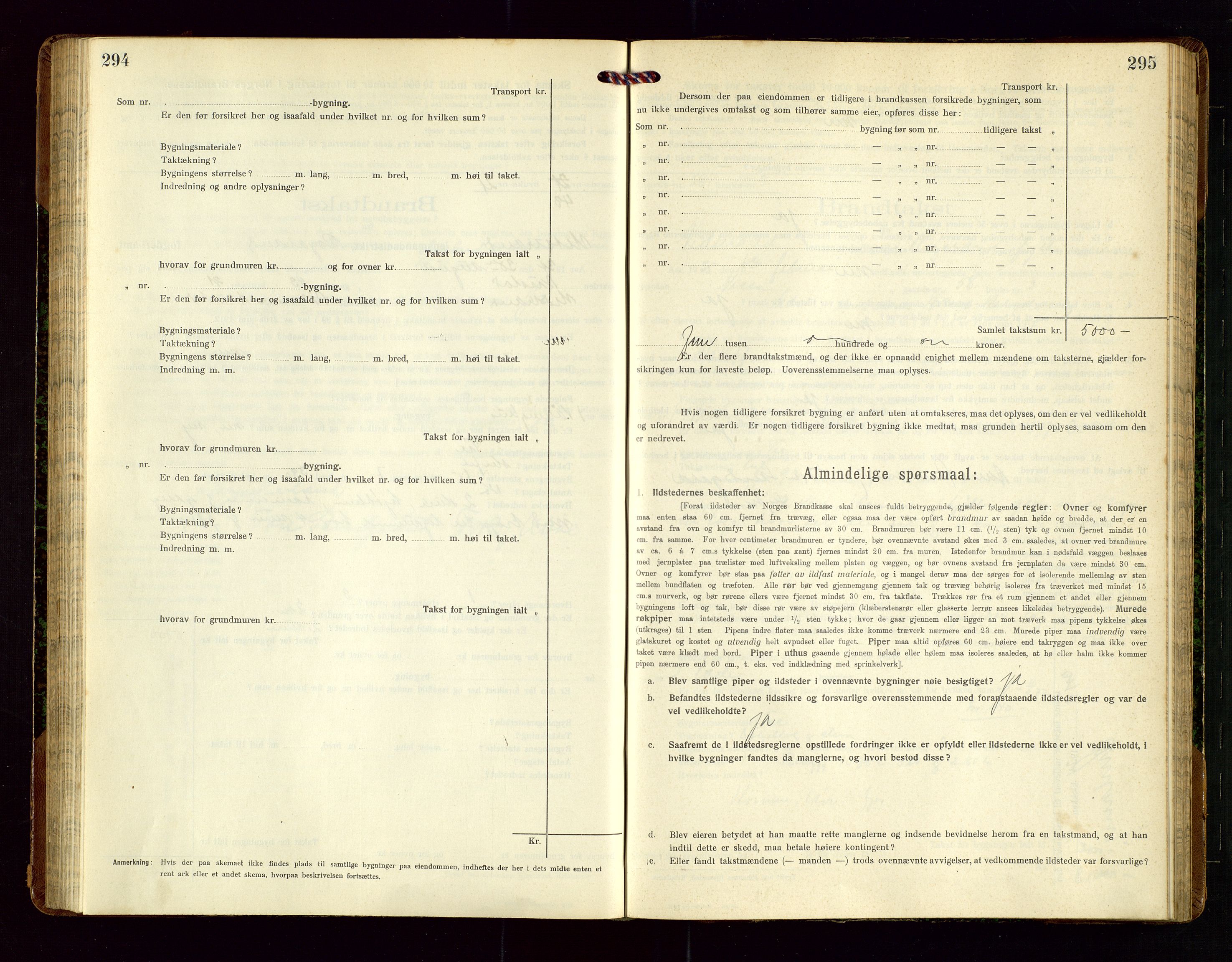Nedstrand lensmannskontor, SAST/A-100236/Gob/L0002: "Brandtakstprotokol for Nerstrand lensmandsdistrikt Rogaland Fylke", 1916-1949, p. 294-295