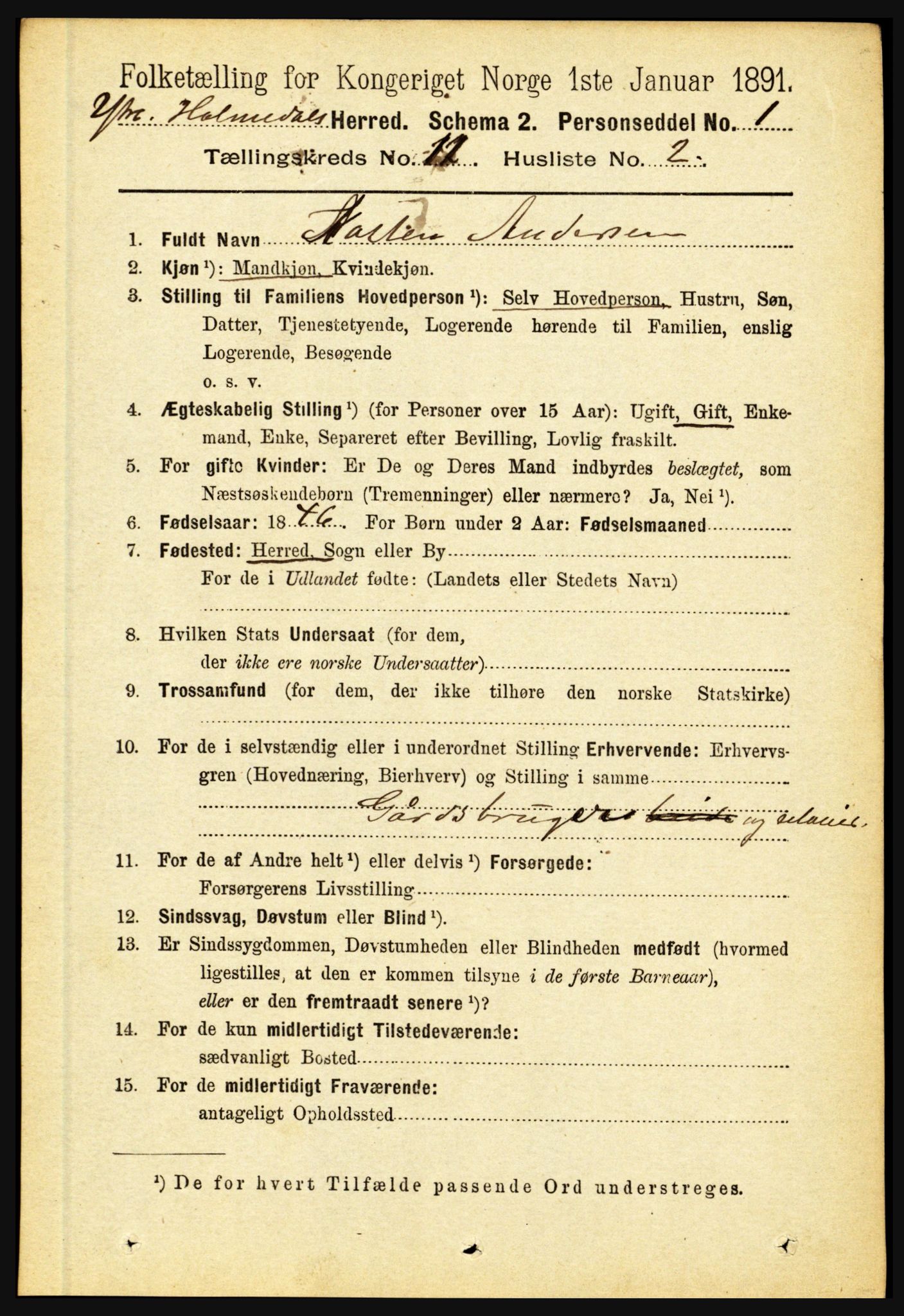 RA, 1891 census for 1429 Ytre Holmedal, 1891, p. 2792