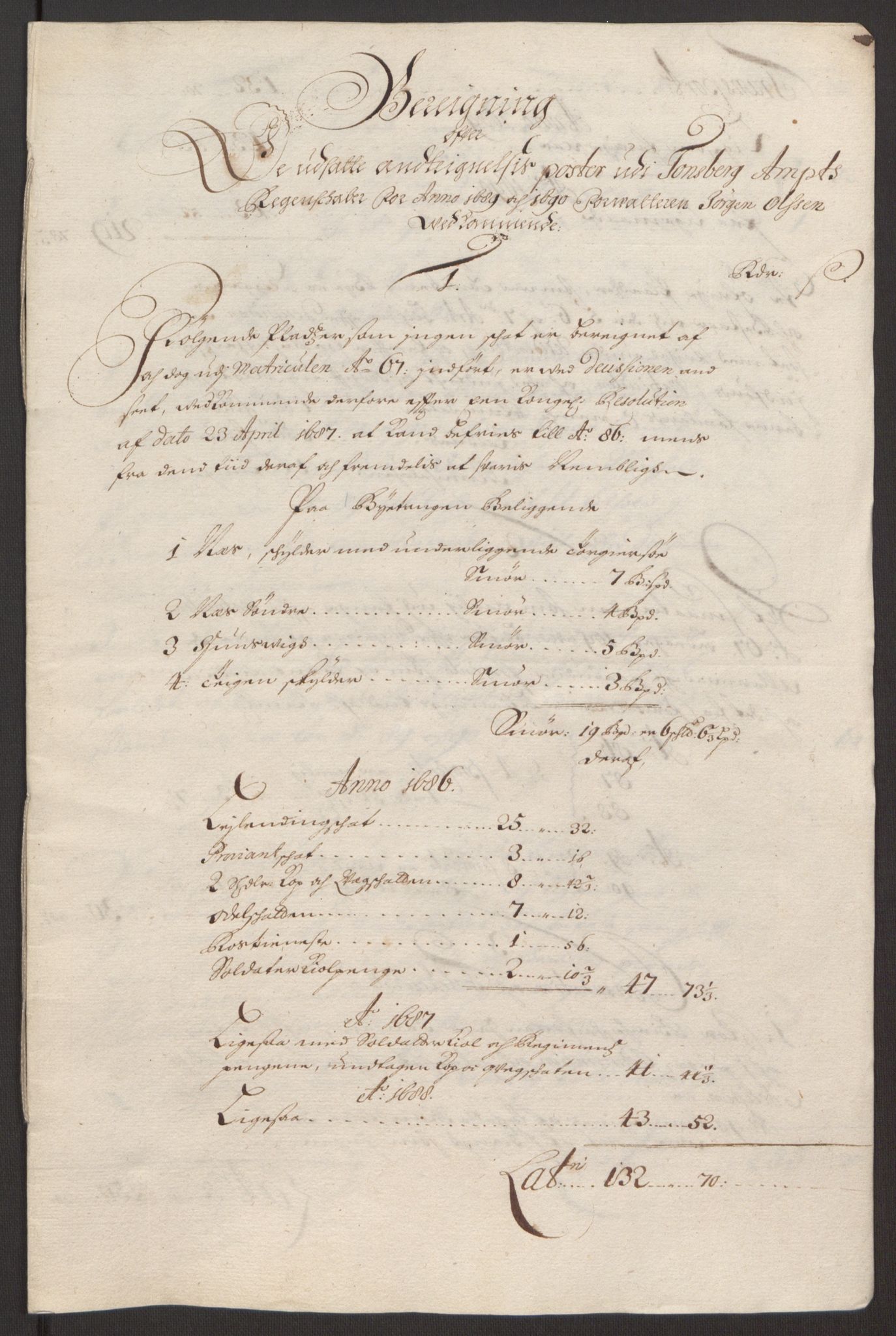 Rentekammeret inntil 1814, Reviderte regnskaper, Fogderegnskap, RA/EA-4092/R32/L1866: Fogderegnskap Jarlsberg grevskap, 1693, p. 21