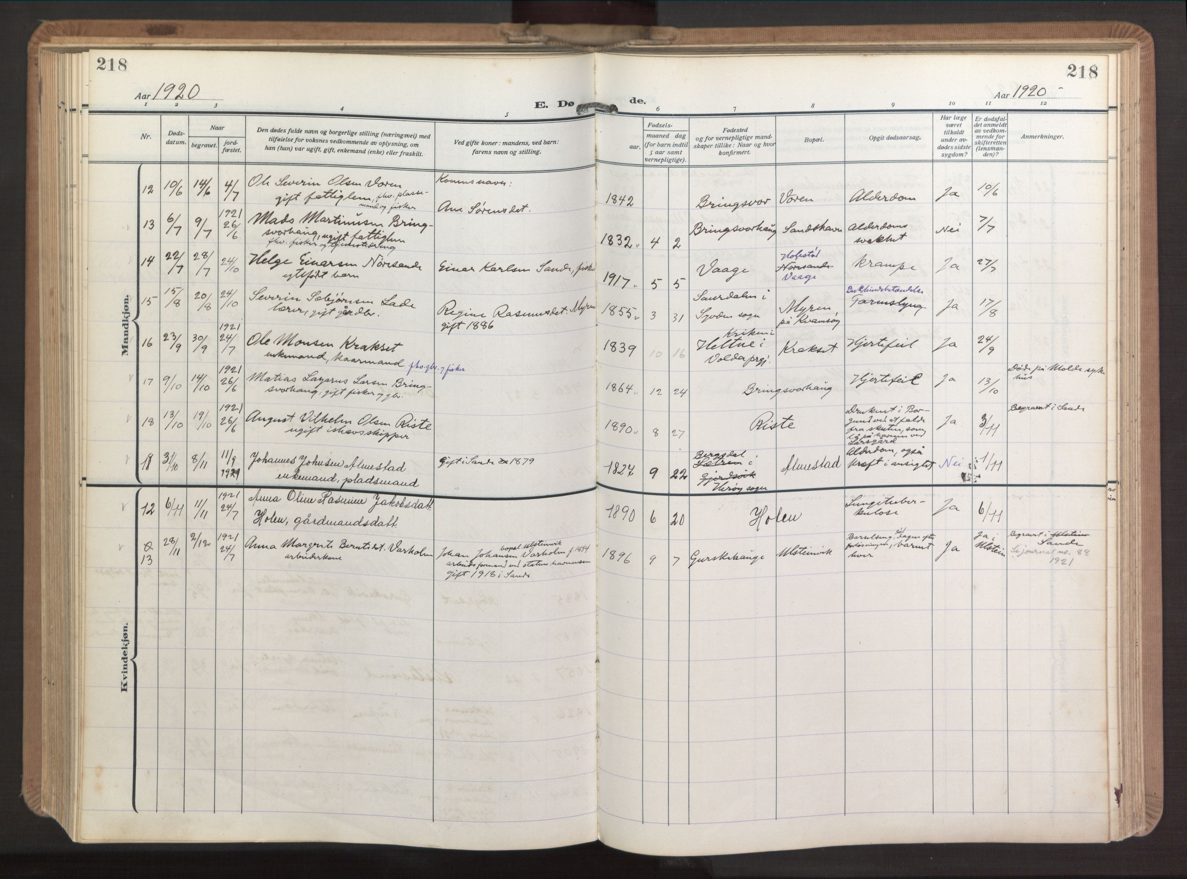 Ministerialprotokoller, klokkerbøker og fødselsregistre - Møre og Romsdal, AV/SAT-A-1454/503/L0044: Parish register (official) no. 503A12, 1918-1931, p. 218