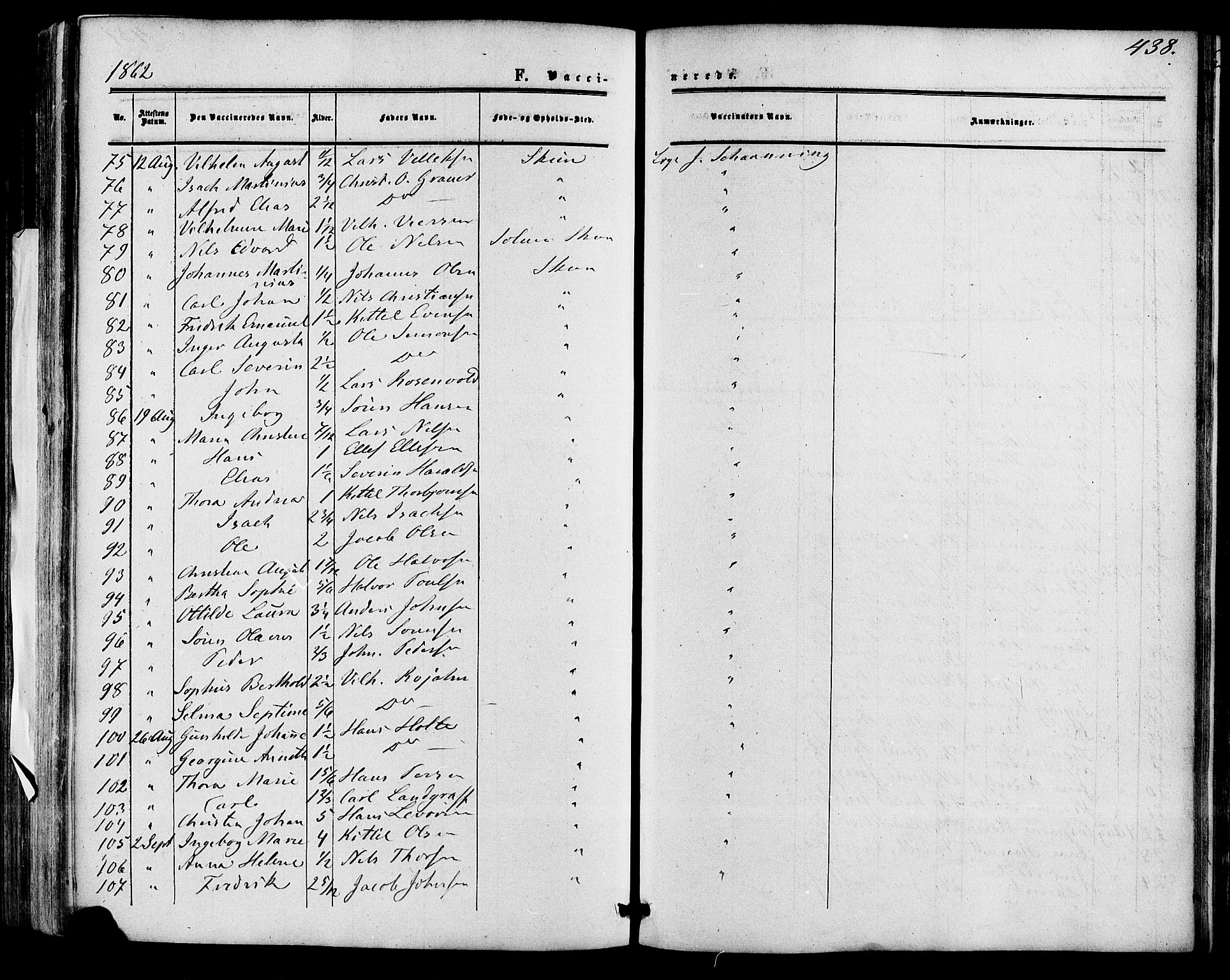 Skien kirkebøker, AV/SAKO-A-302/F/Fa/L0007: Parish register (official) no. 7, 1856-1865, p. 438