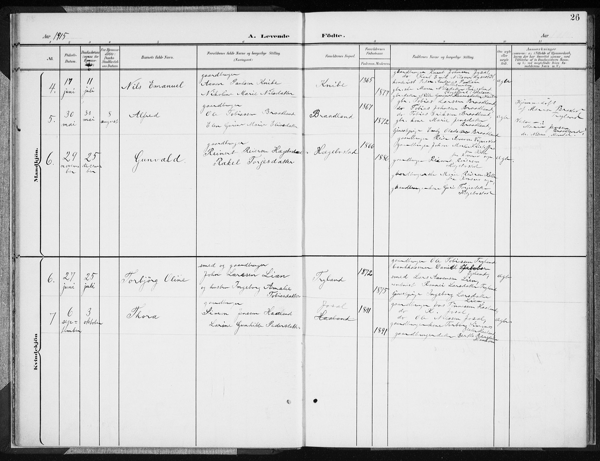Nord-Audnedal sokneprestkontor, SAK/1111-0032/F/Fa/Fab/L0004: Parish register (official) no. A 4, 1901-1917, p. 26