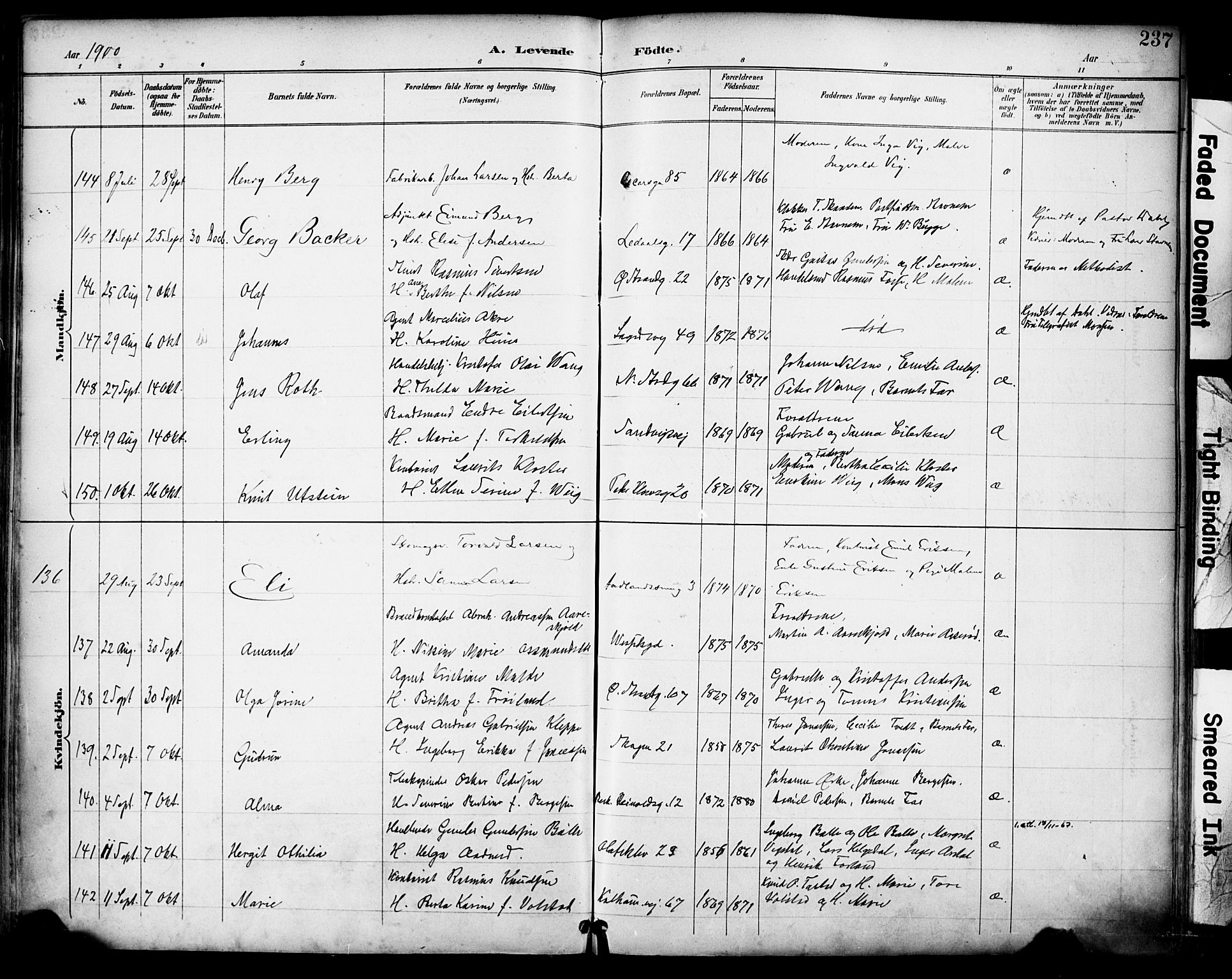 Domkirken sokneprestkontor, SAST/A-101812/001/30/30BA/L0030: Parish register (official) no. A 29, 1889-1902, p. 237