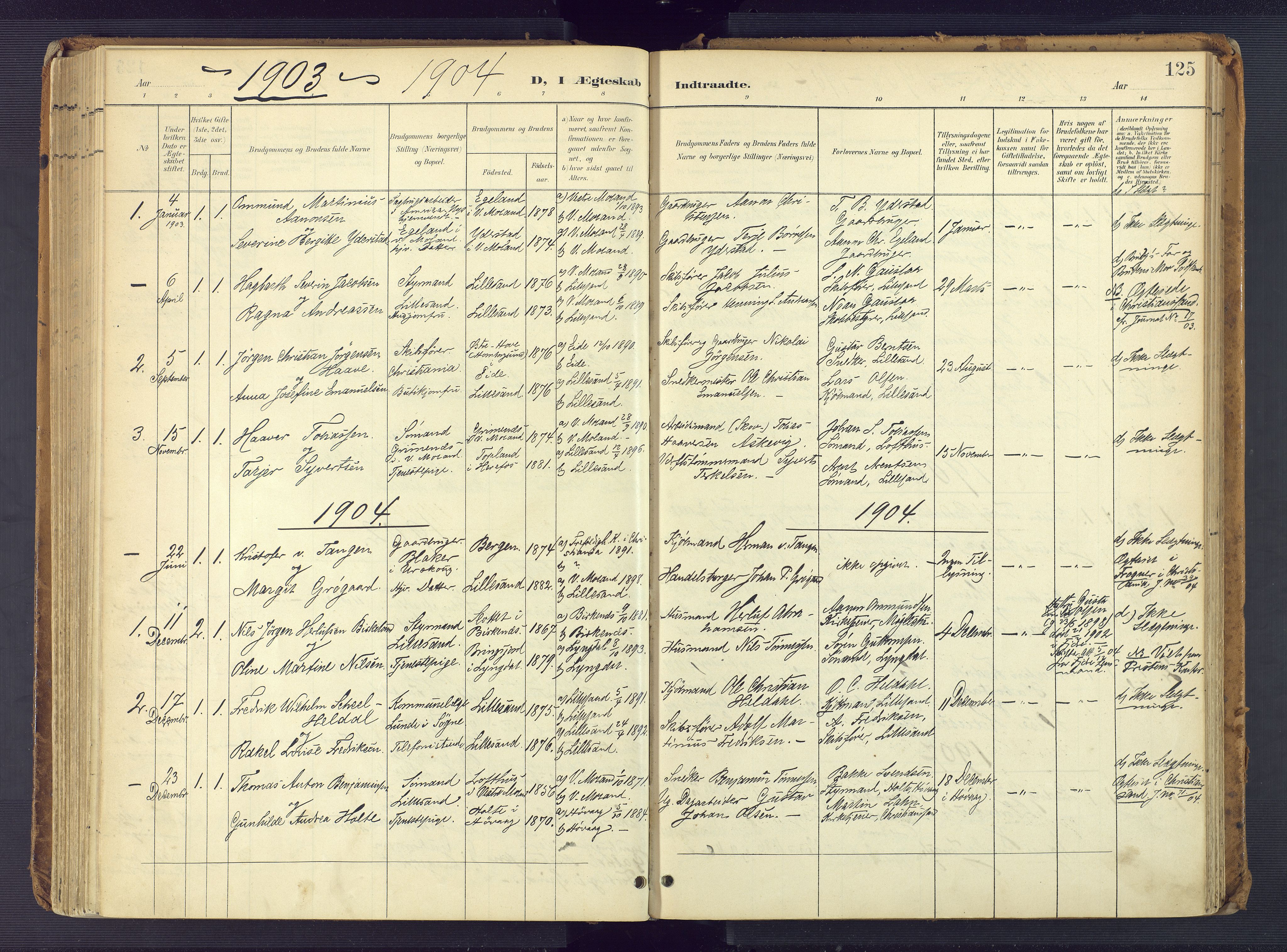 Vestre Moland sokneprestkontor, AV/SAK-1111-0046/F/Fa/Faa/L0002: Parish register (official) no. A 2, 1900-1926, p. 125