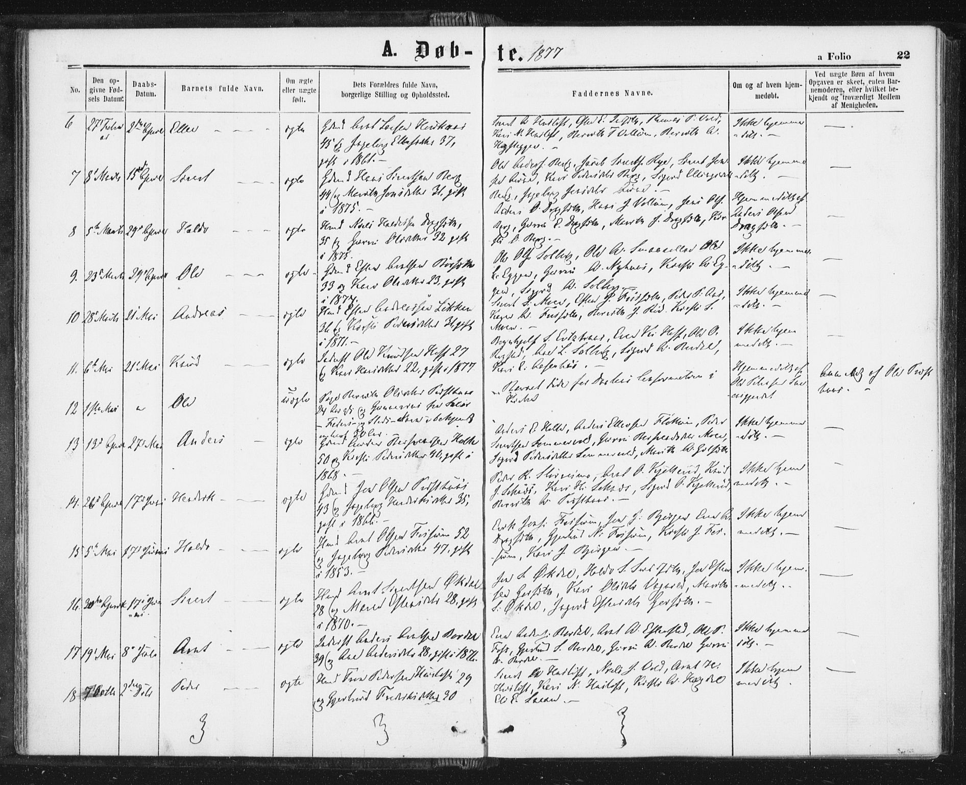 Ministerialprotokoller, klokkerbøker og fødselsregistre - Sør-Trøndelag, SAT/A-1456/689/L1039: Parish register (official) no. 689A04, 1865-1878, p. 22