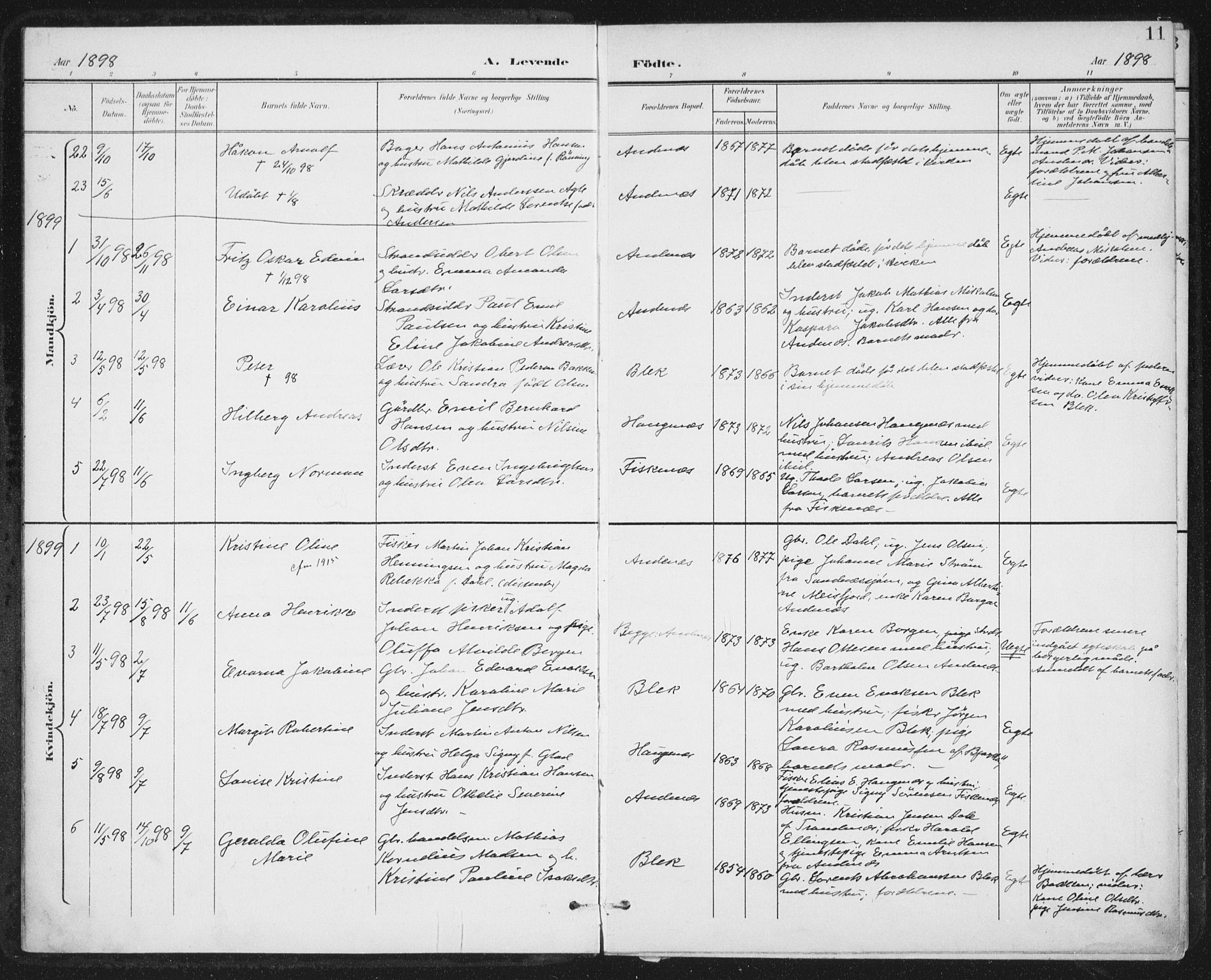 Ministerialprotokoller, klokkerbøker og fødselsregistre - Nordland, SAT/A-1459/899/L1437: Parish register (official) no. 899A05, 1897-1908, p. 11