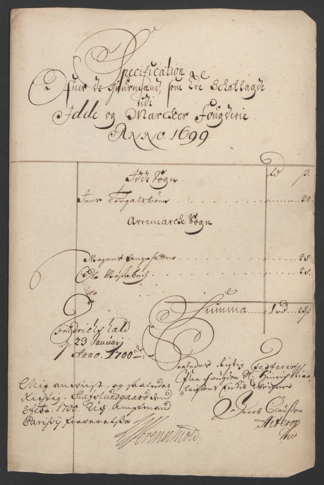 Rentekammeret inntil 1814, Reviderte regnskaper, Fogderegnskap, AV/RA-EA-4092/R01/L0014: Fogderegnskap Idd og Marker, 1699, p. 88