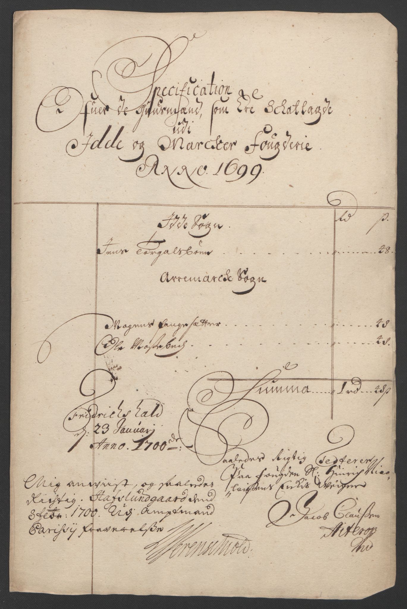 Rentekammeret inntil 1814, Reviderte regnskaper, Fogderegnskap, RA/EA-4092/R01/L0014: Fogderegnskap Idd og Marker, 1699, p. 88