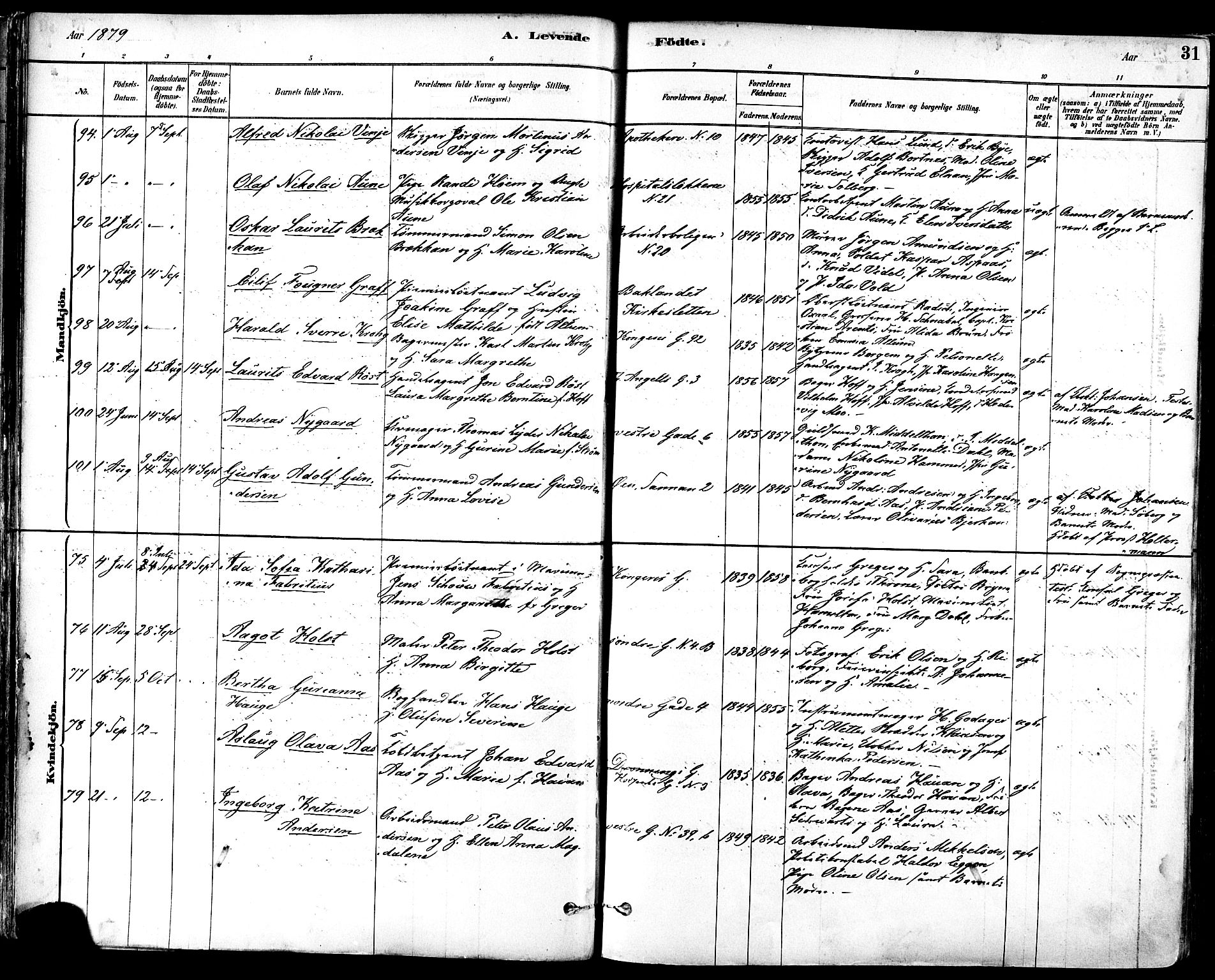 Ministerialprotokoller, klokkerbøker og fødselsregistre - Sør-Trøndelag, SAT/A-1456/601/L0057: Parish register (official) no. 601A25, 1877-1891, p. 31