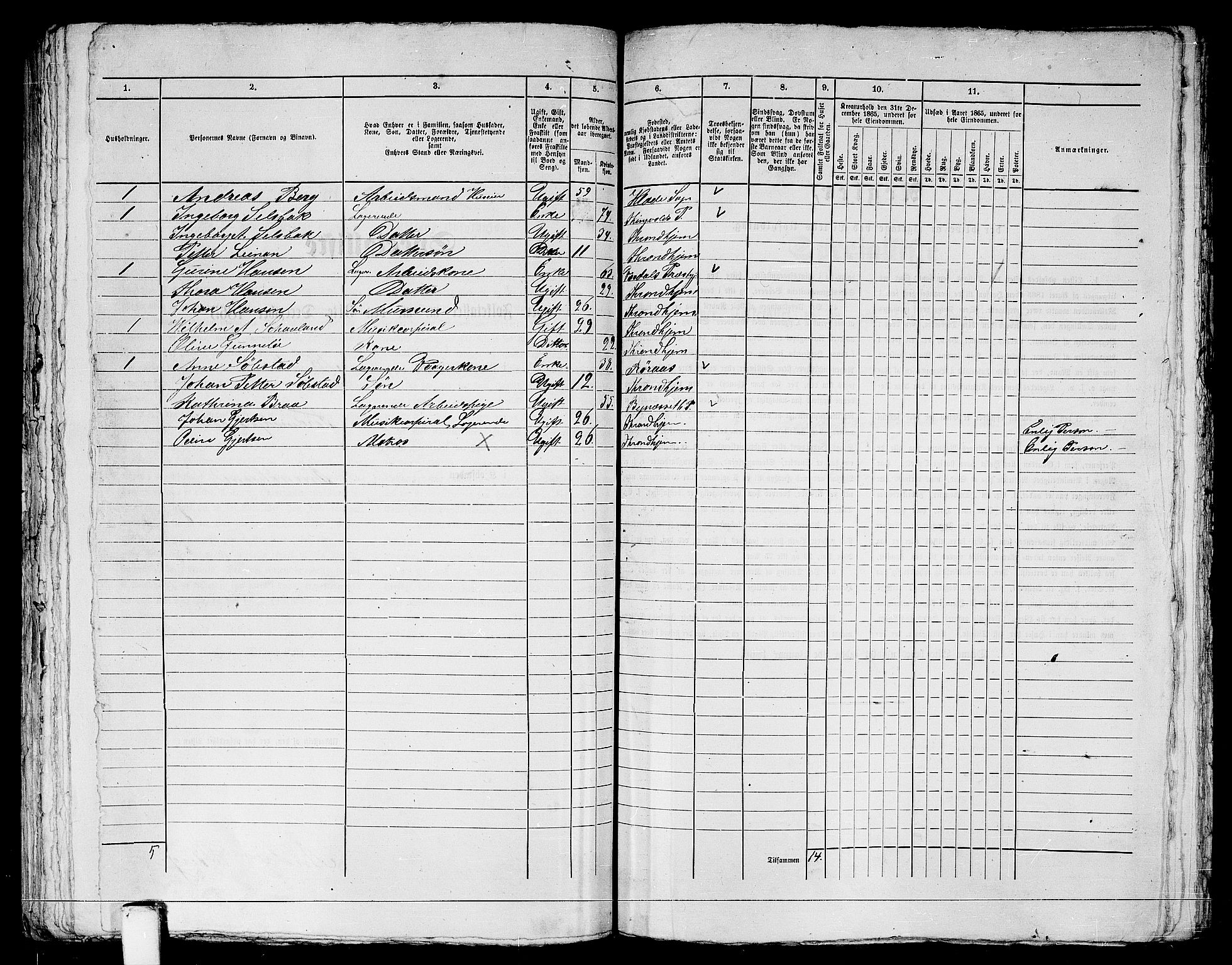 RA, 1865 census for Trondheim, 1865, p. 1330